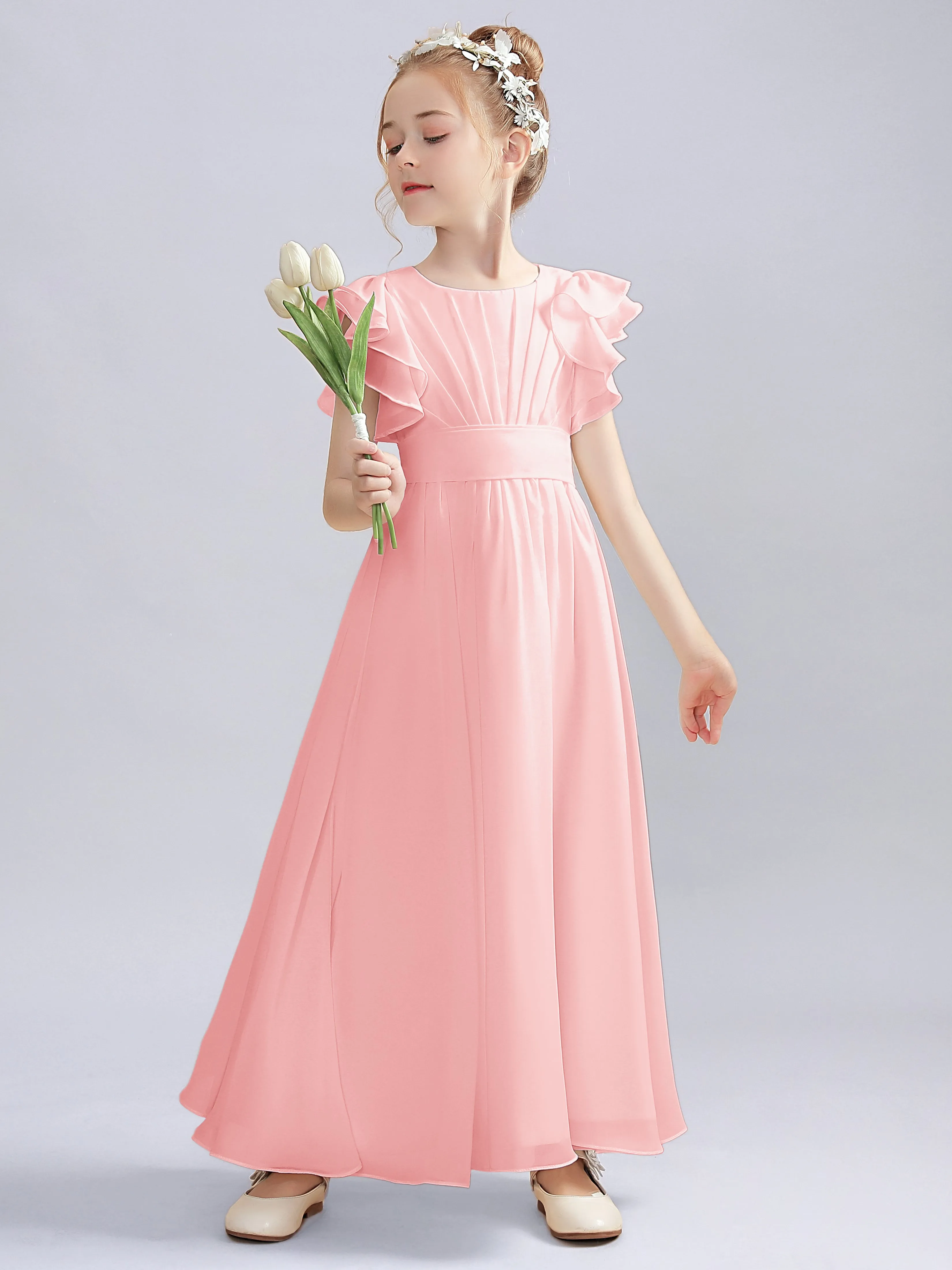 Flutter Crinkle Chiffon Junior Bridesmaid Dress