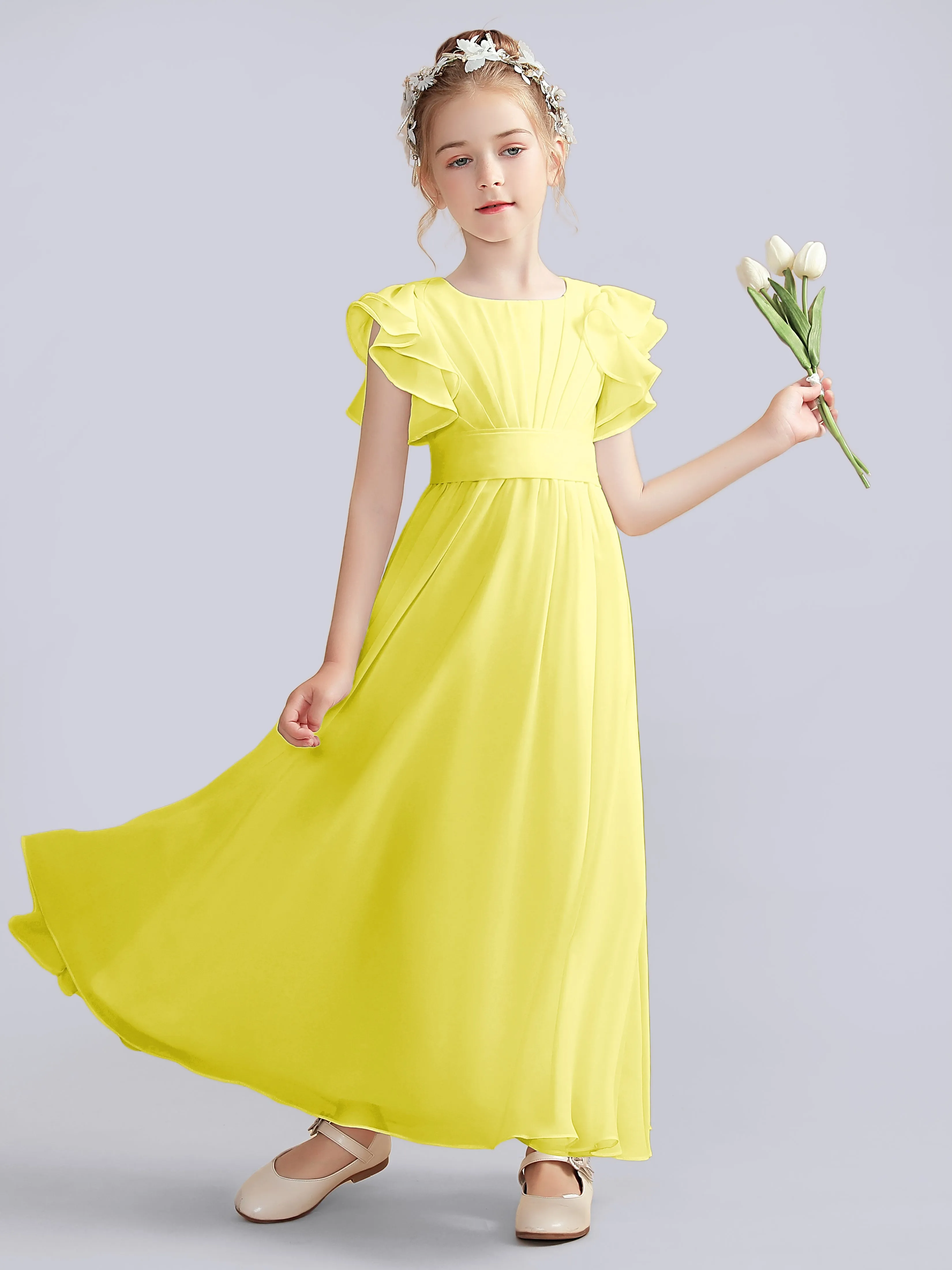 Flutter Crinkle Chiffon Junior Bridesmaid Dress