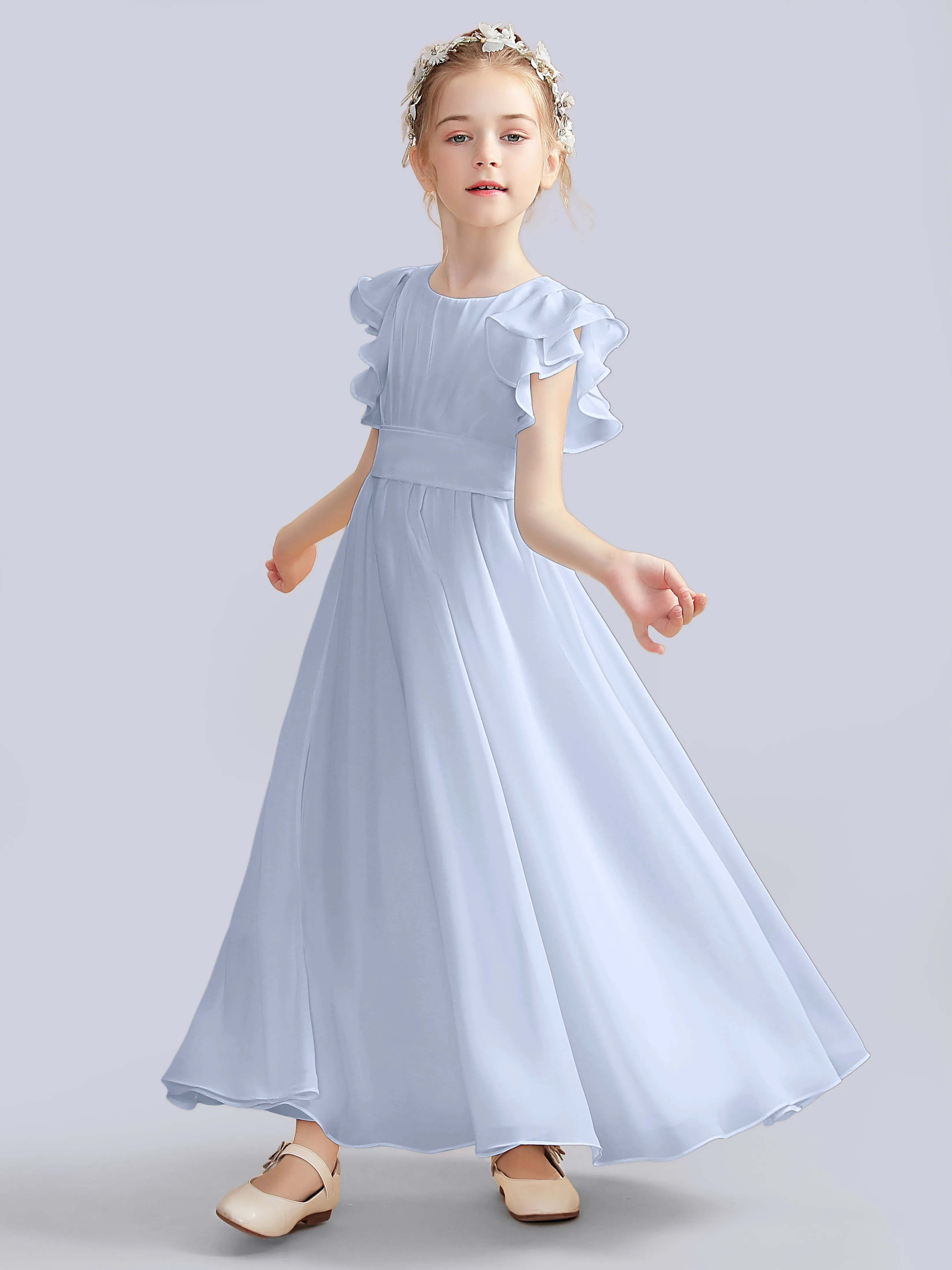 Flutter Crinkle Chiffon Junior Bridesmaid Dress