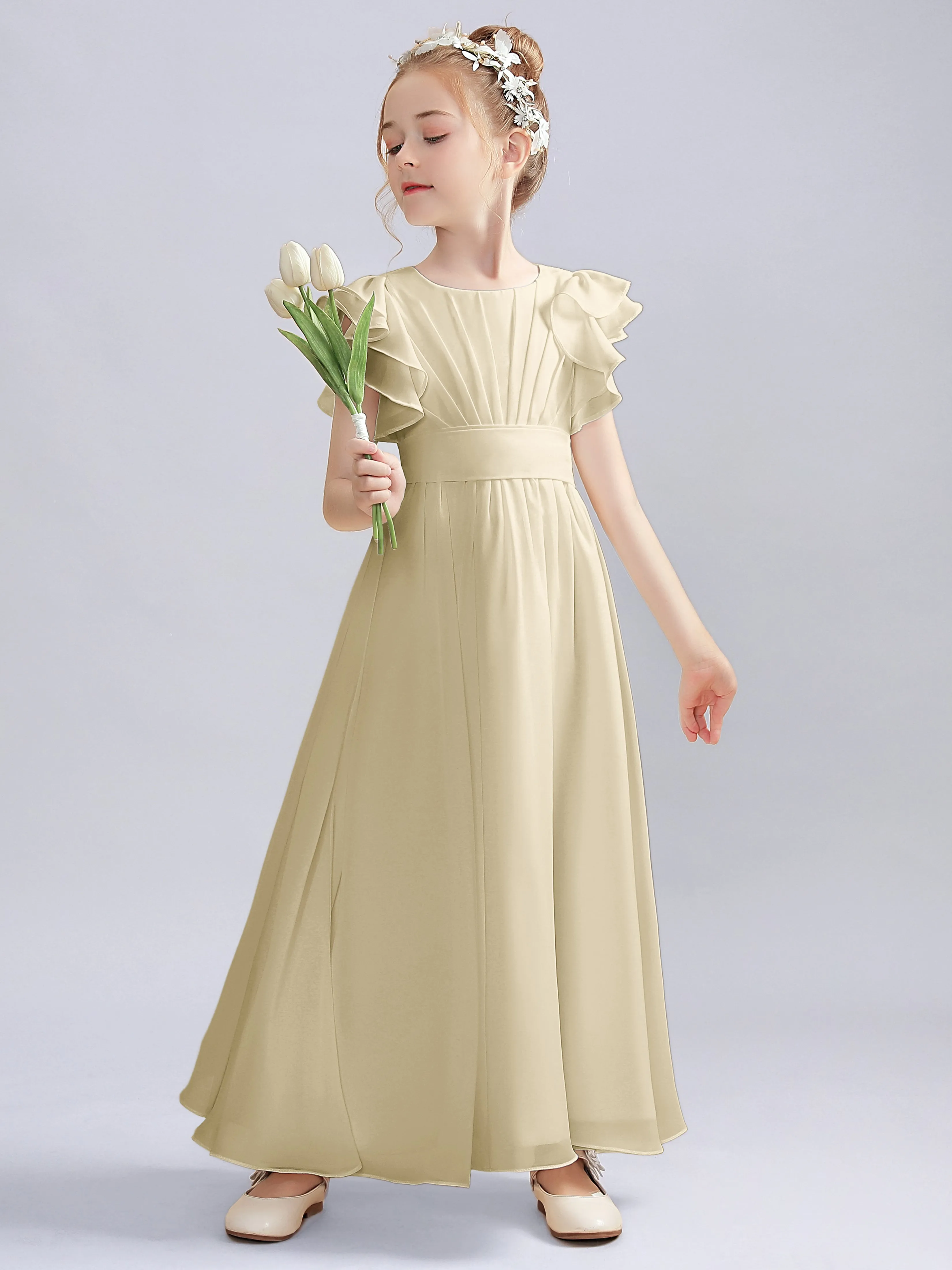 Flutter Crinkle Chiffon Junior Bridesmaid Dress