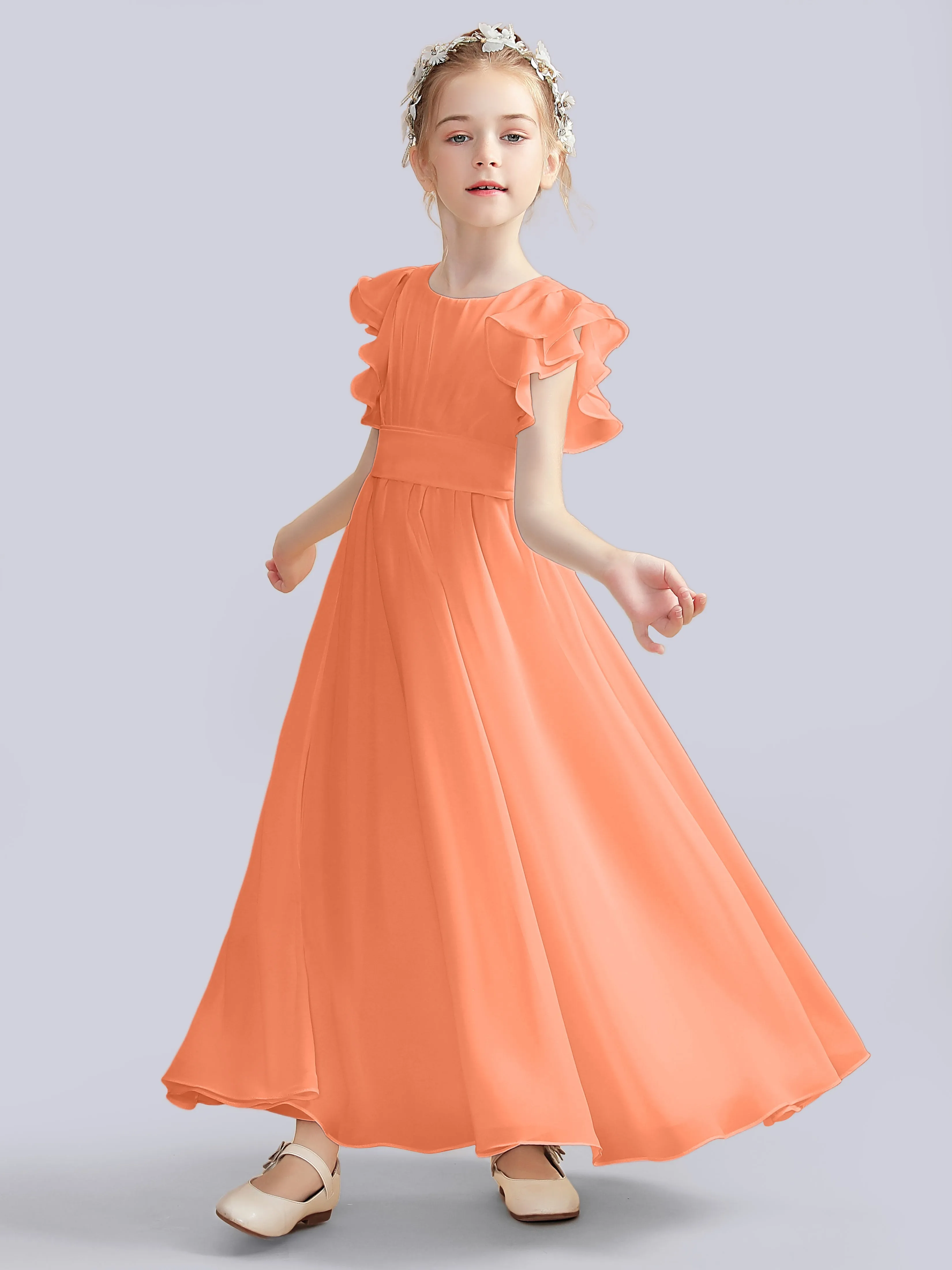 Flutter Crinkle Chiffon Junior Bridesmaid Dress