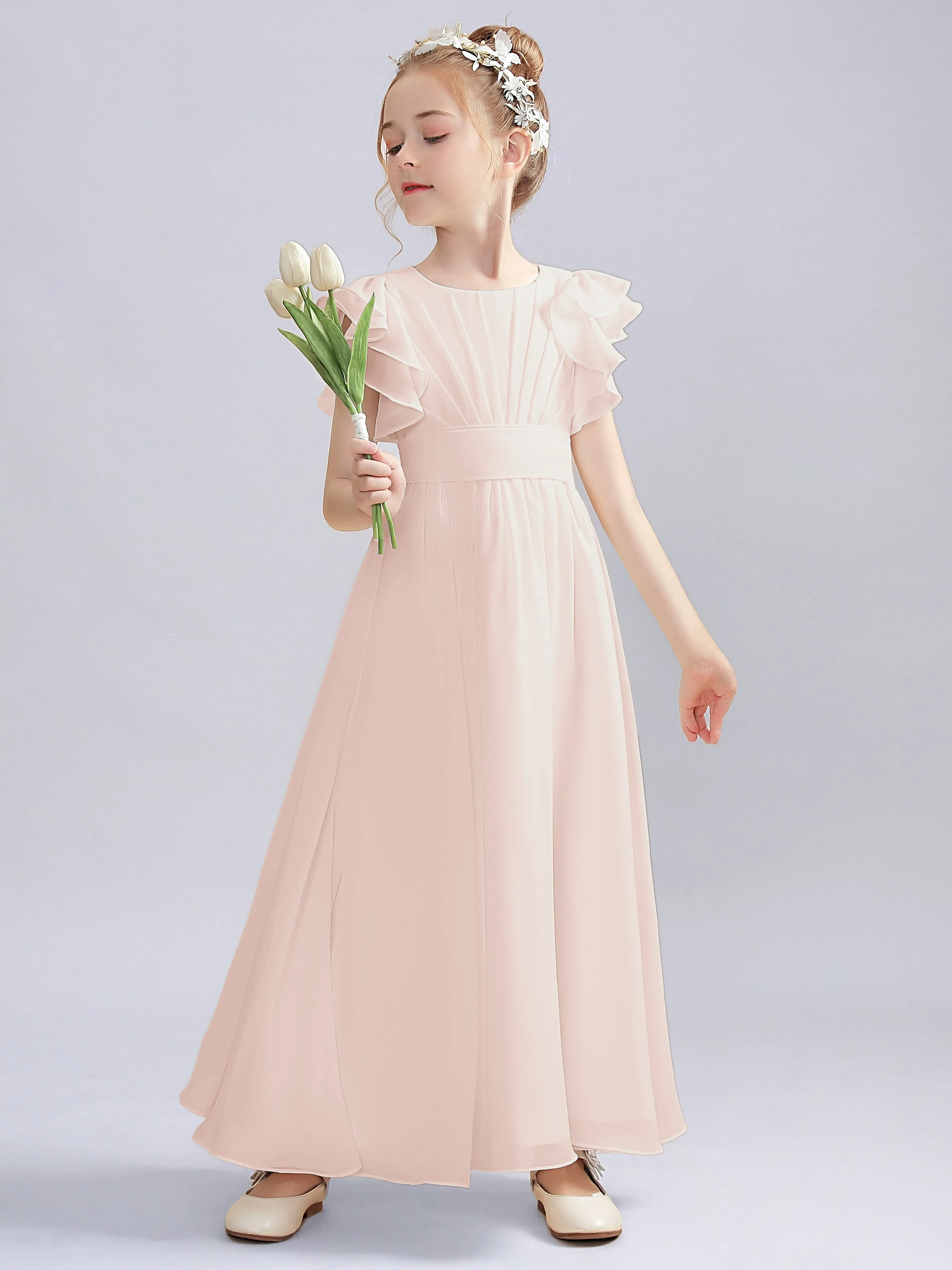 Flutter Crinkle Chiffon Junior Bridesmaid Dress