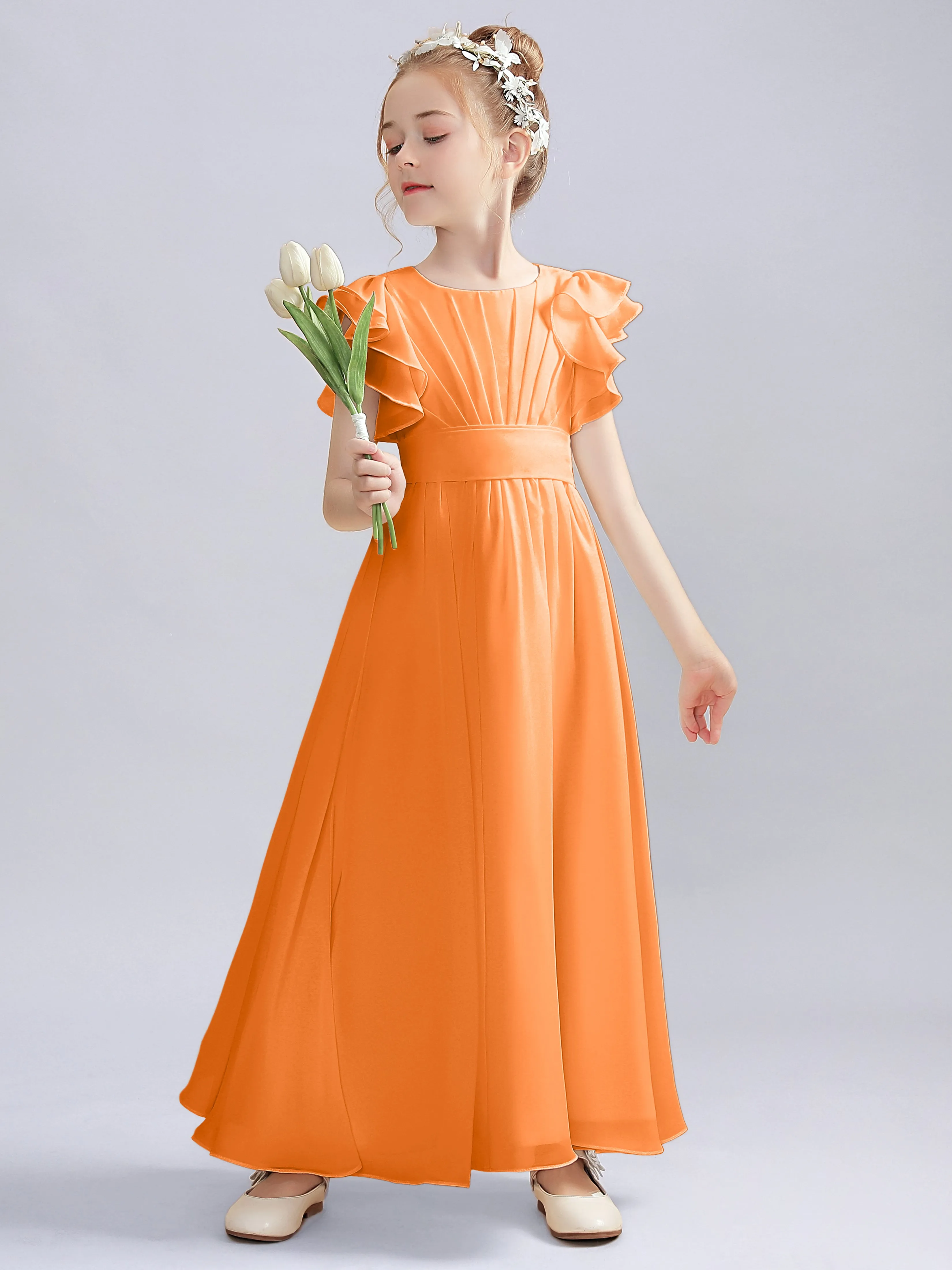 Flutter Crinkle Chiffon Junior Bridesmaid Dress