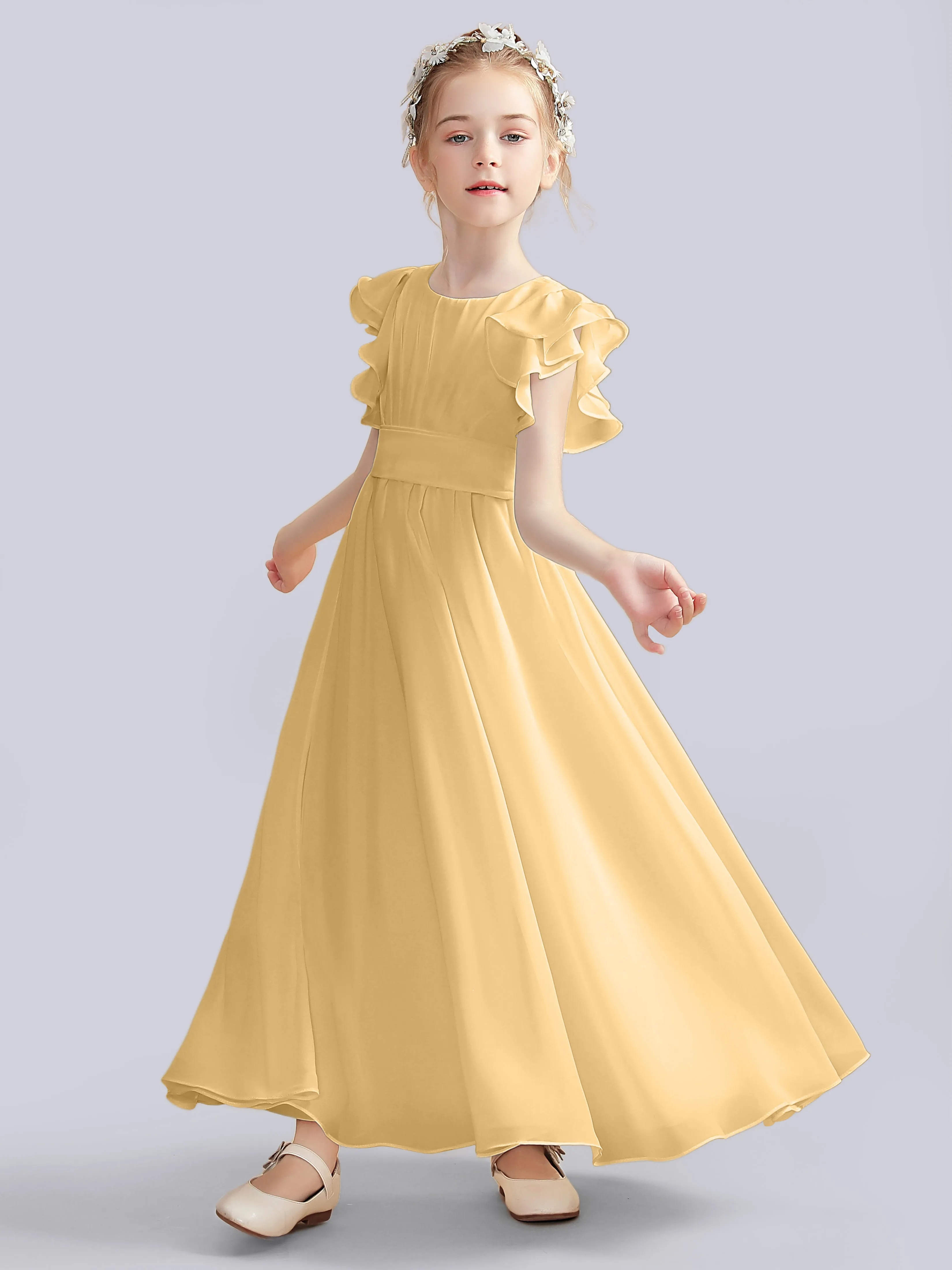 Flutter Crinkle Chiffon Junior Bridesmaid Dress