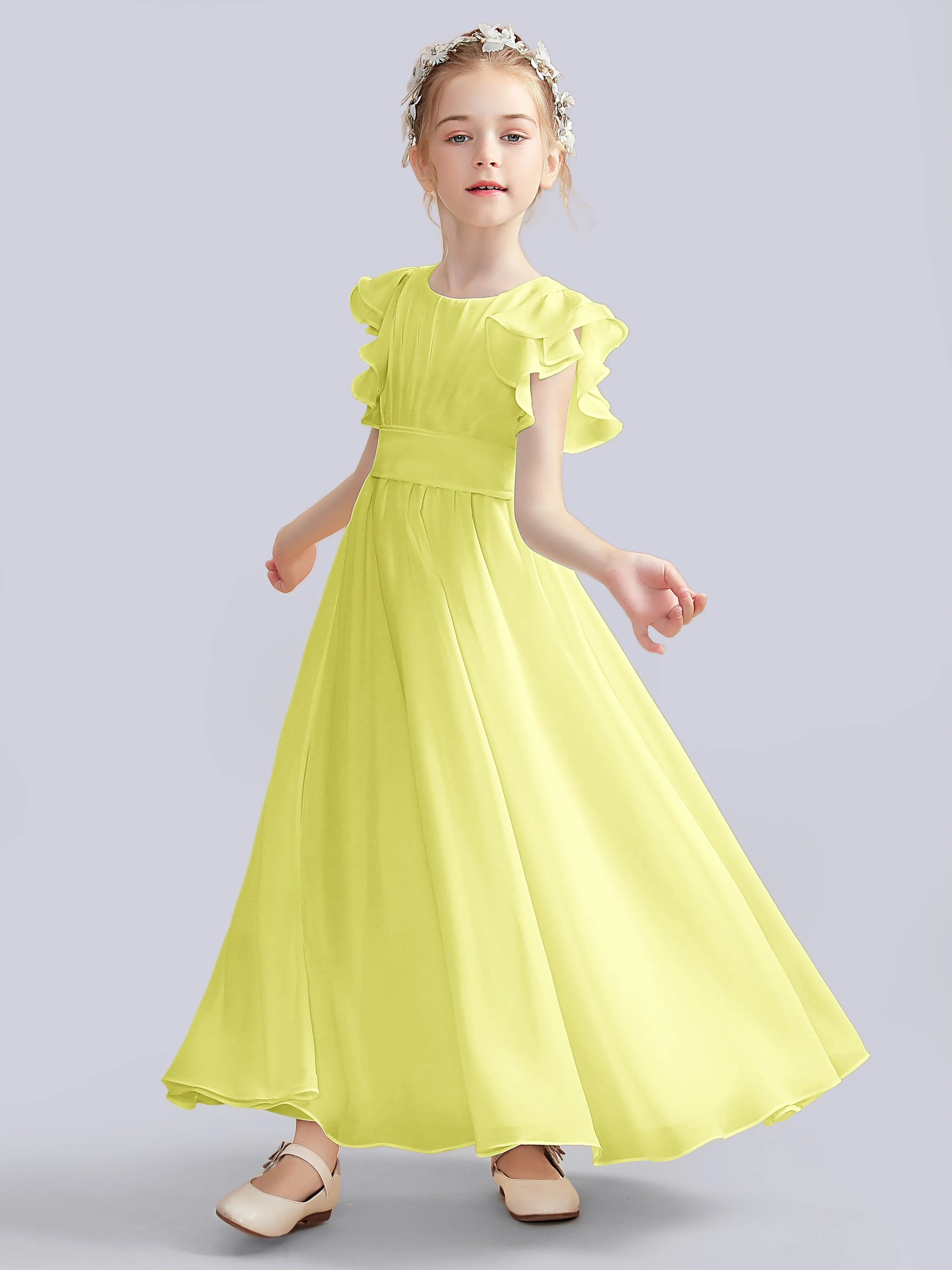 Flutter Crinkle Chiffon Junior Bridesmaid Dress