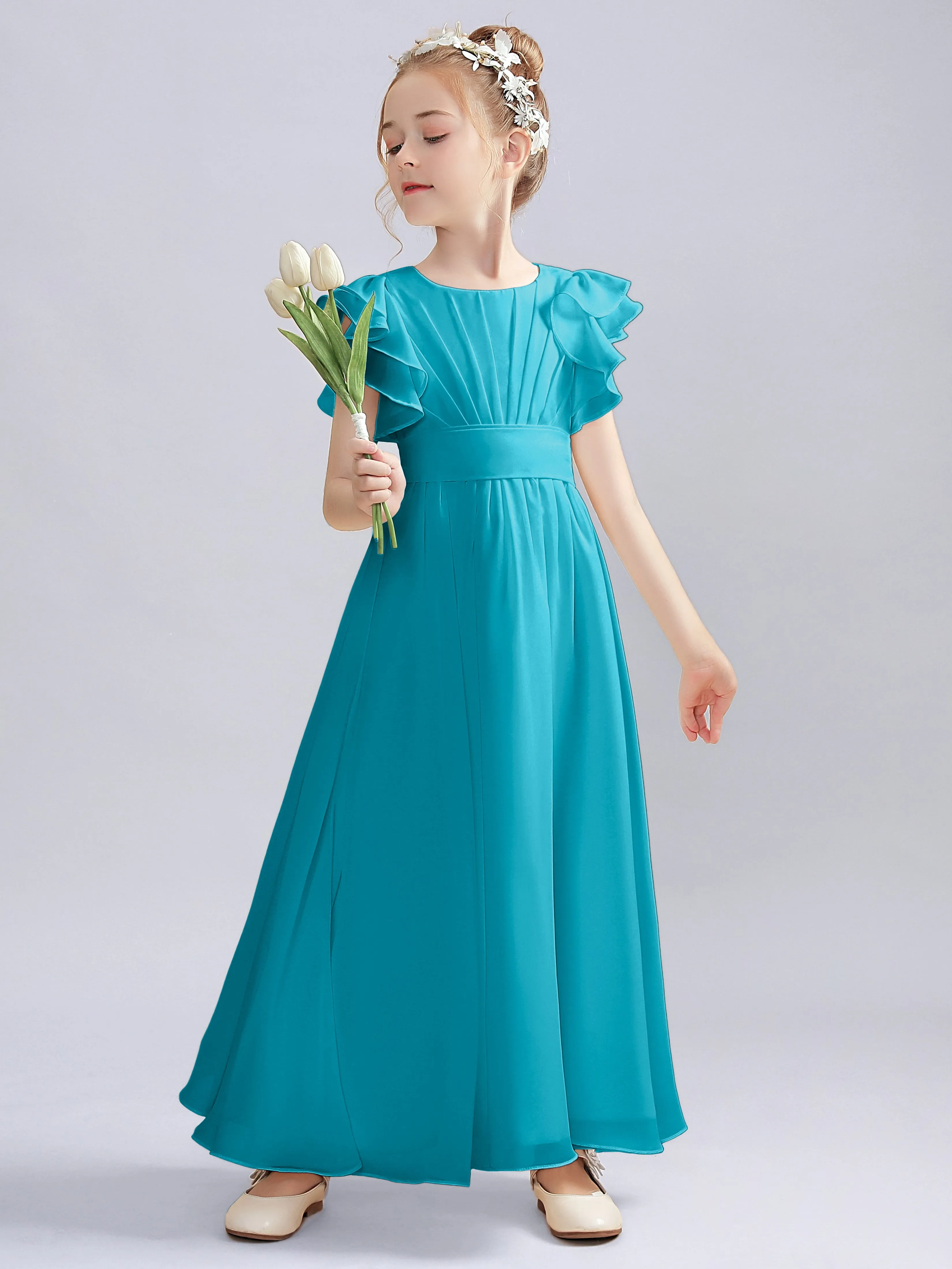 Flutter Crinkle Chiffon Junior Bridesmaid Dress