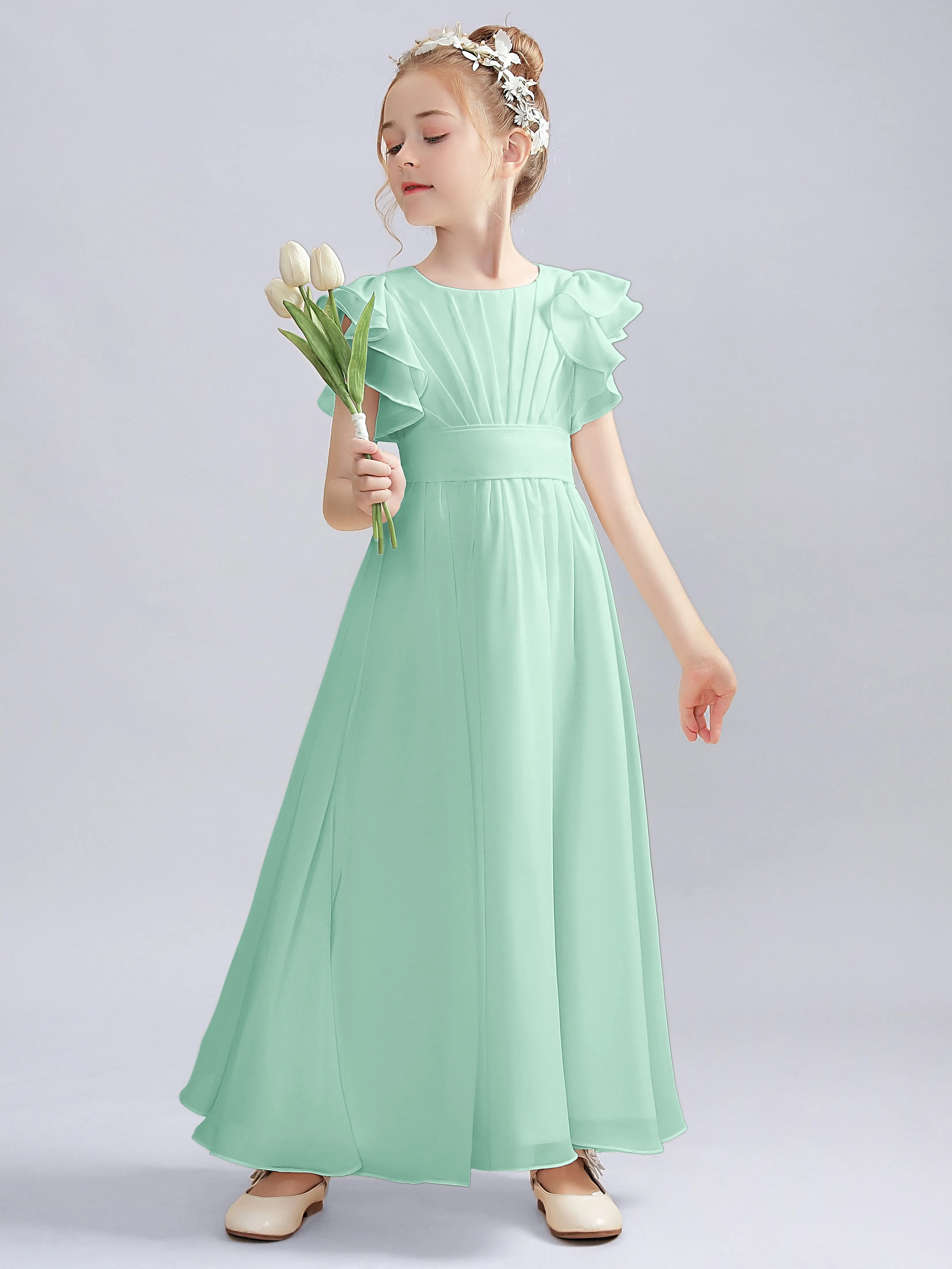 Flutter Crinkle Chiffon Junior Bridesmaid Dress