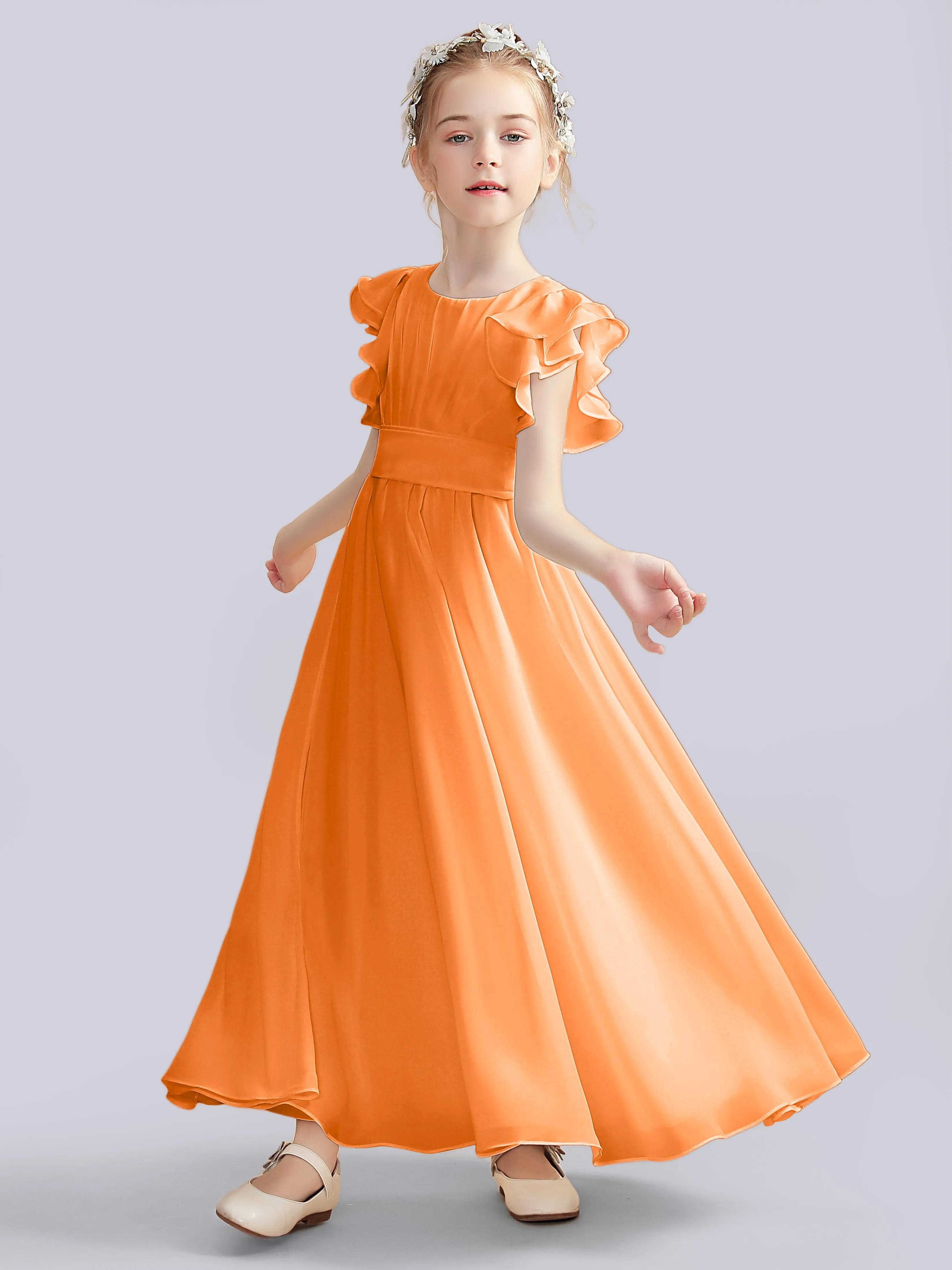 Flutter Crinkle Chiffon Junior Bridesmaid Dress