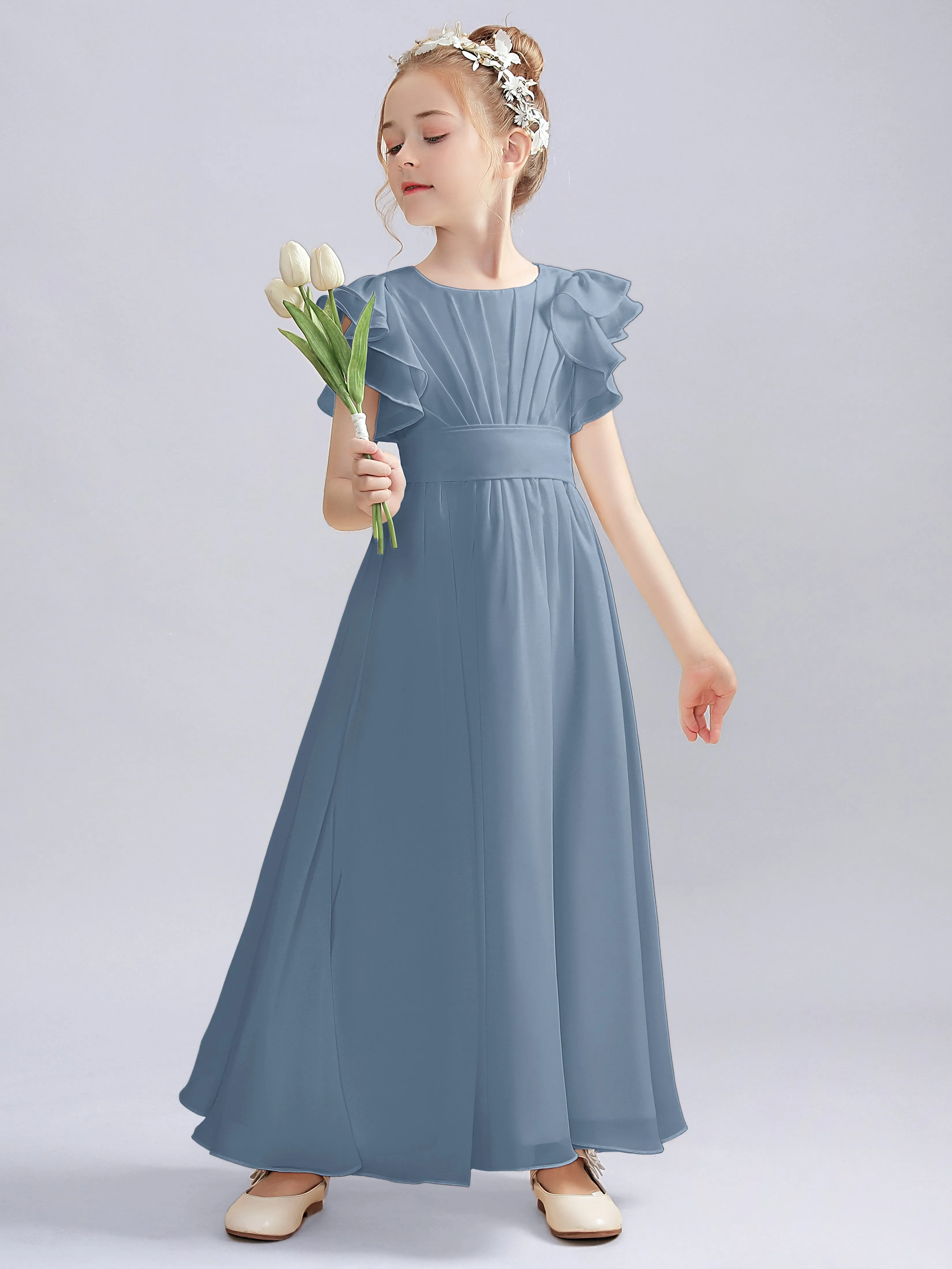 Flutter Crinkle Chiffon Junior Bridesmaid Dress