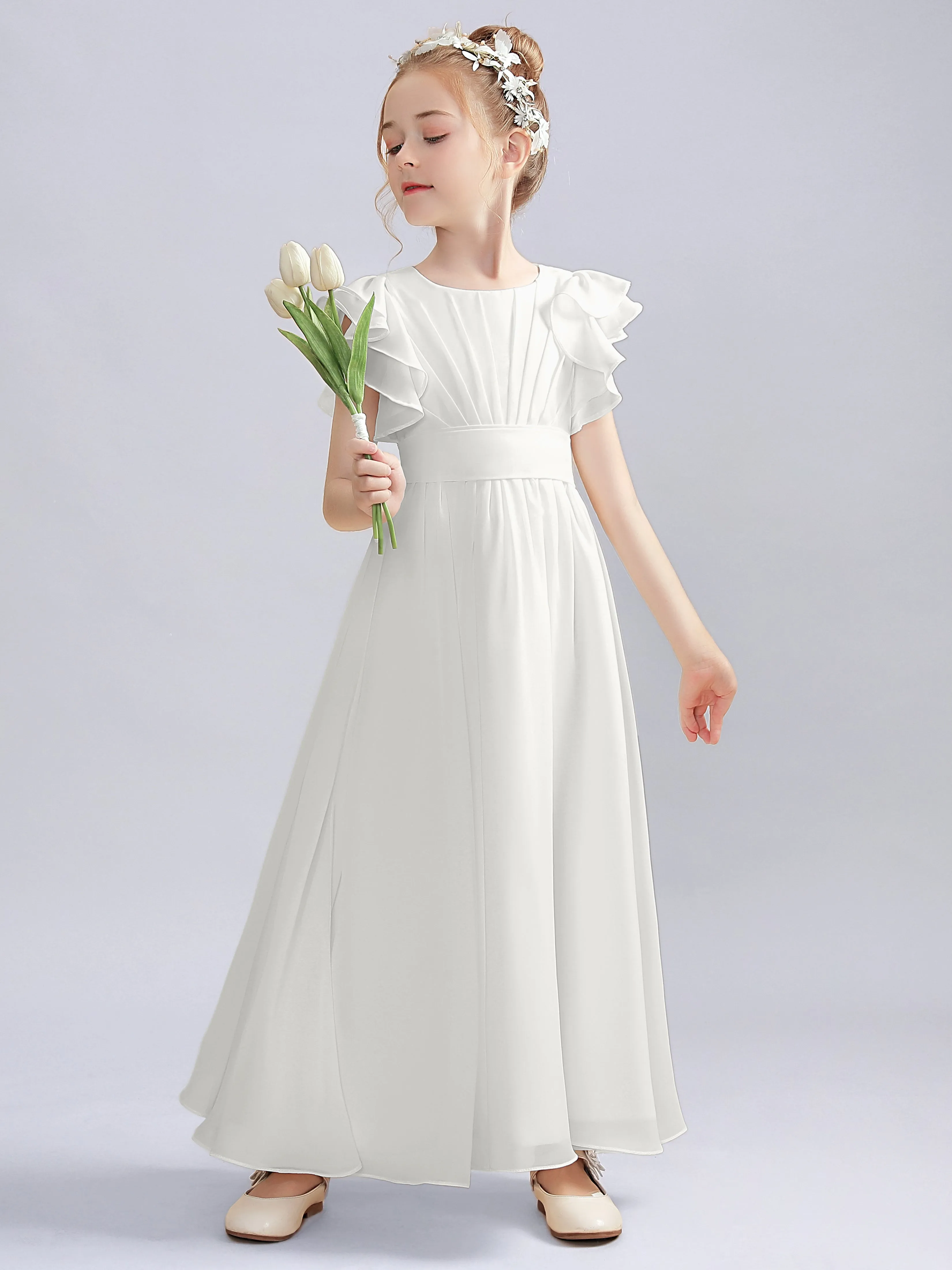 Flutter Crinkle Chiffon Junior Bridesmaid Dress