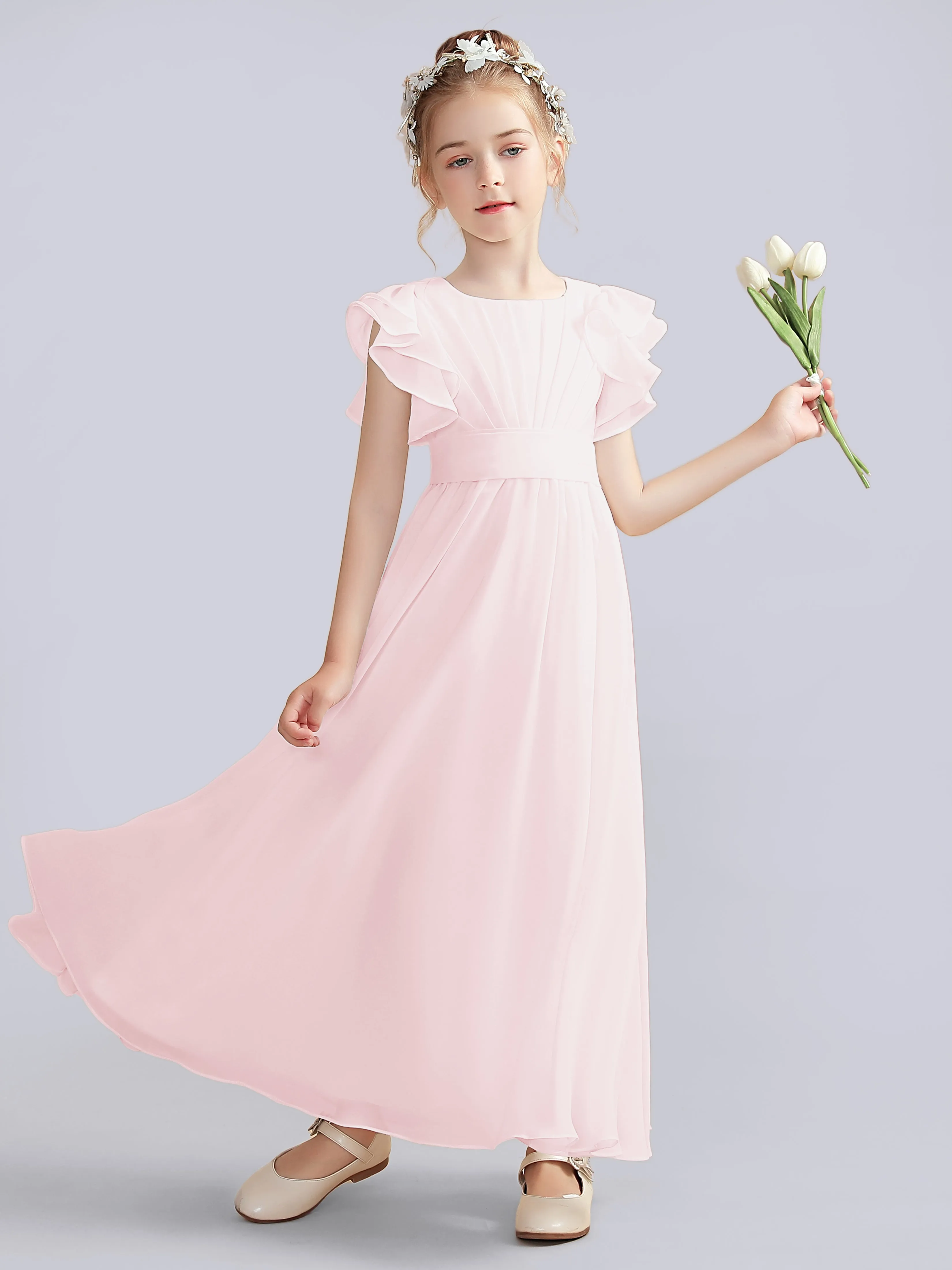 Flutter Crinkle Chiffon Junior Bridesmaid Dress