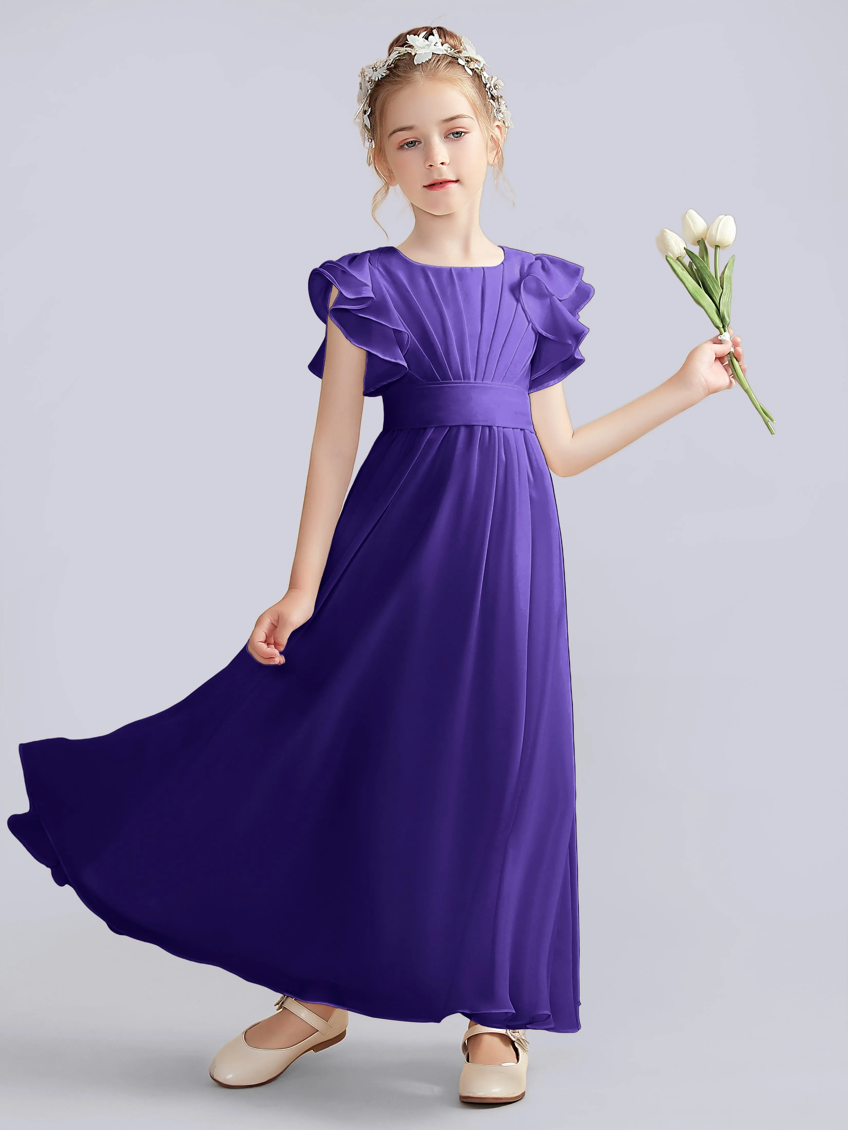 Flutter Crinkle Chiffon Junior Bridesmaid Dress