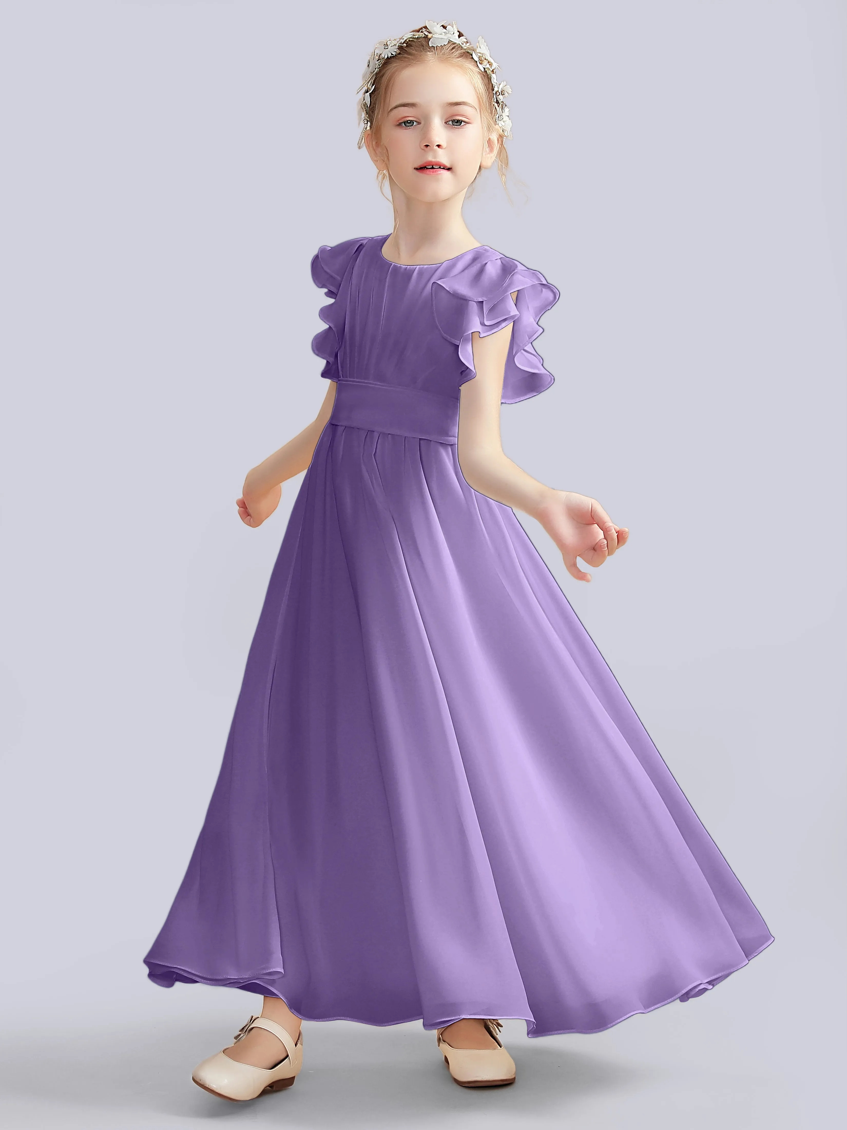 Flutter Crinkle Chiffon Junior Bridesmaid Dress