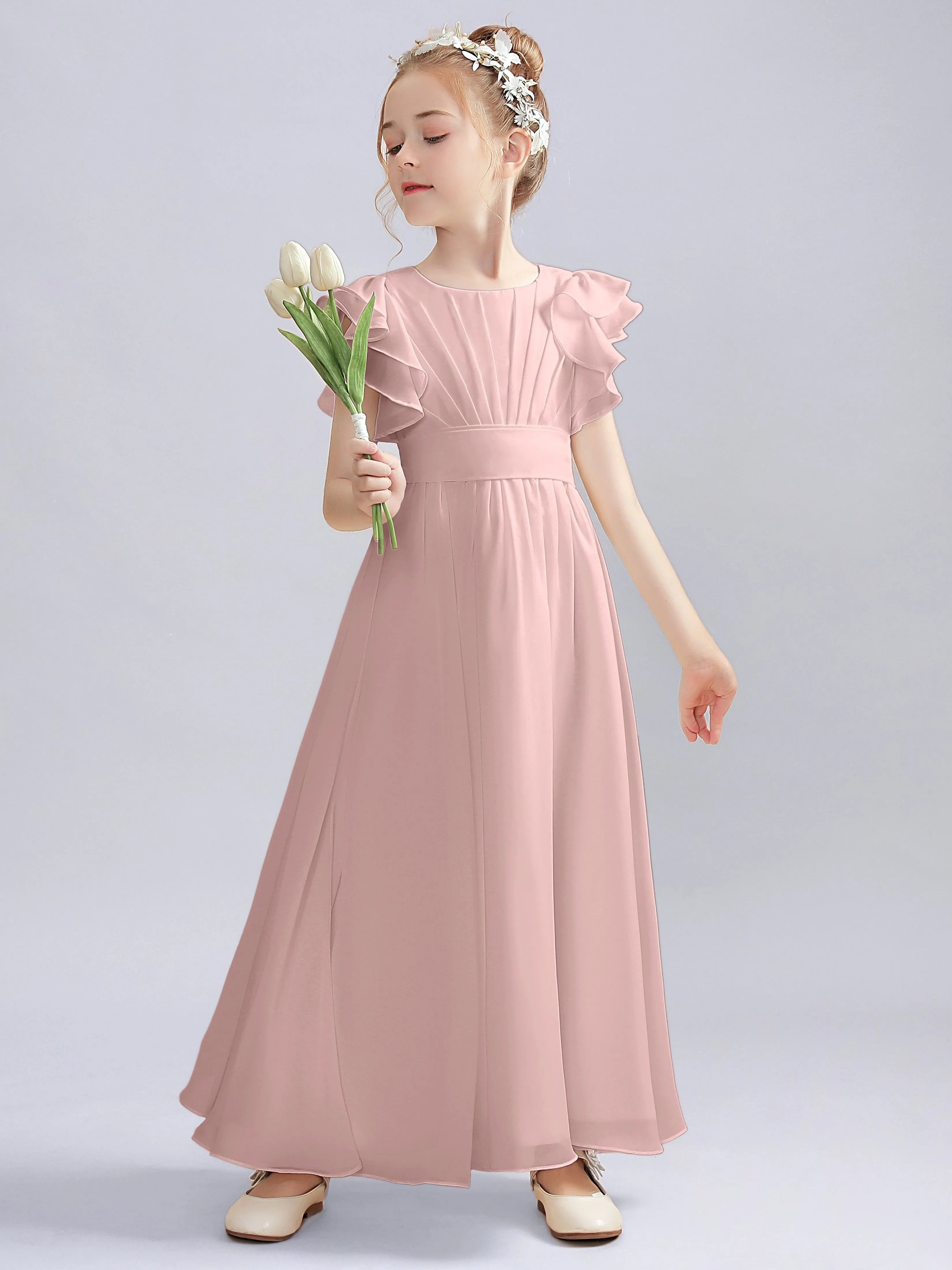 Flutter Crinkle Chiffon Junior Bridesmaid Dress