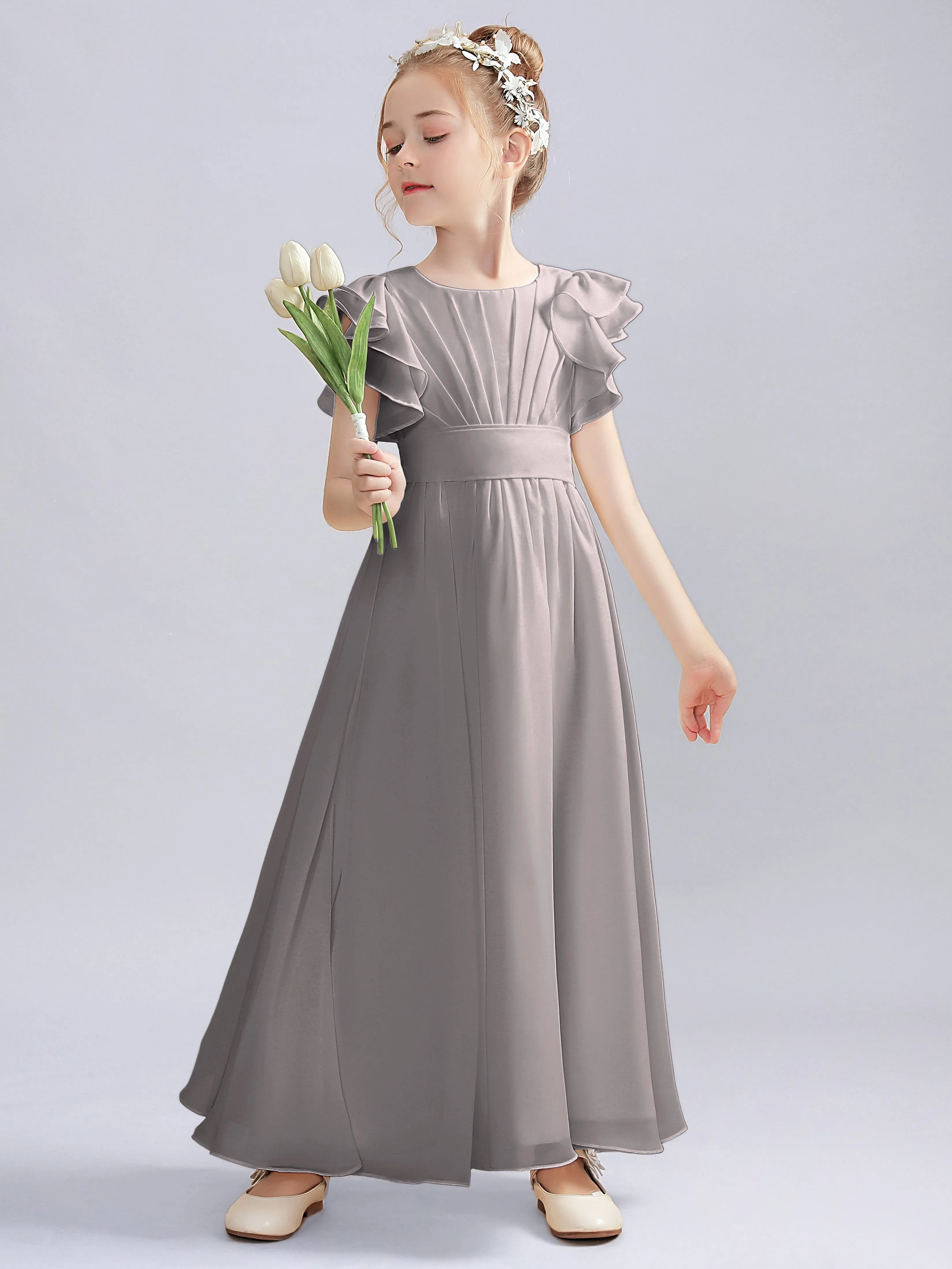 Flutter Crinkle Chiffon Junior Bridesmaid Dress