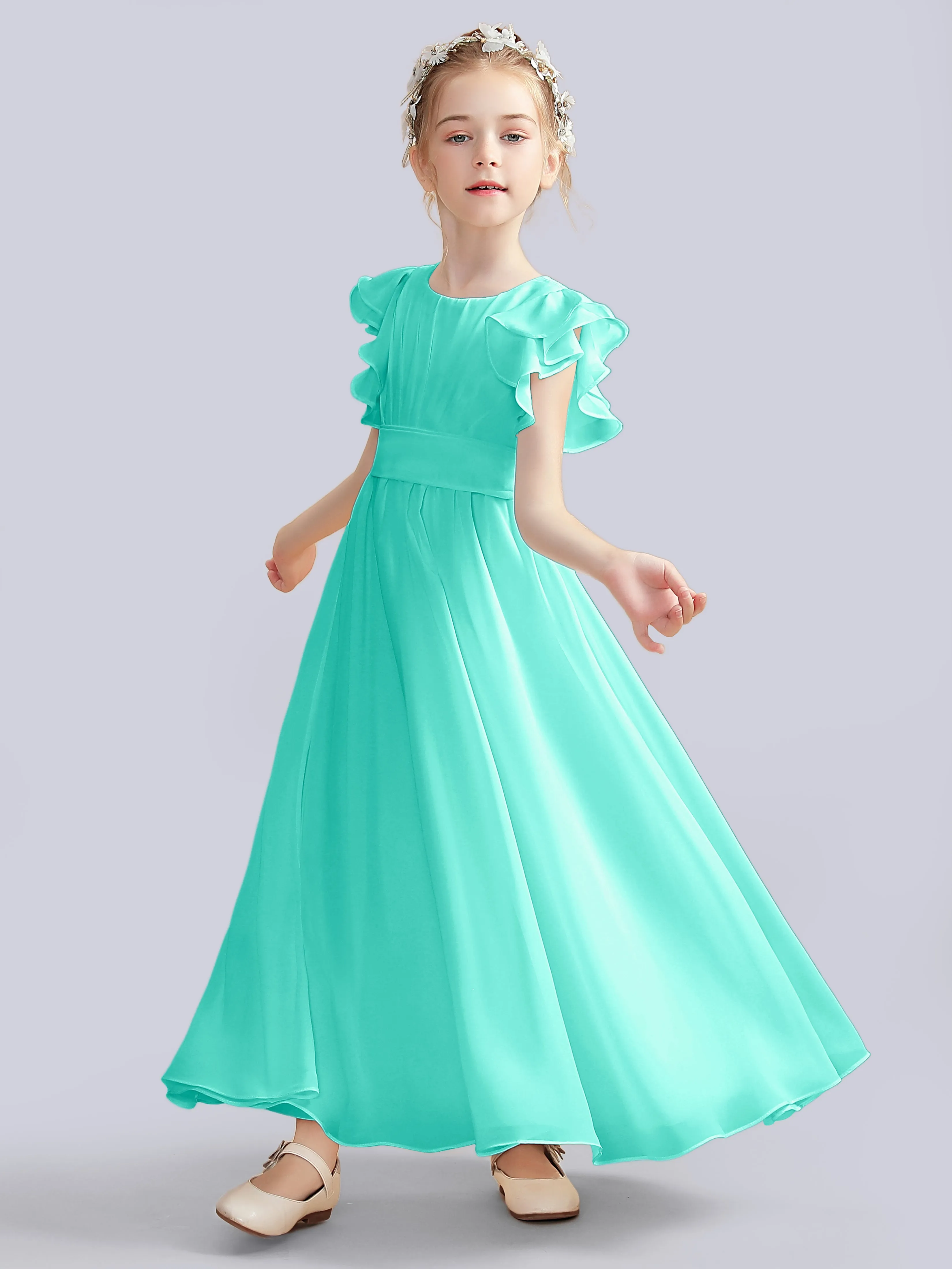 Flutter Crinkle Chiffon Junior Bridesmaid Dress