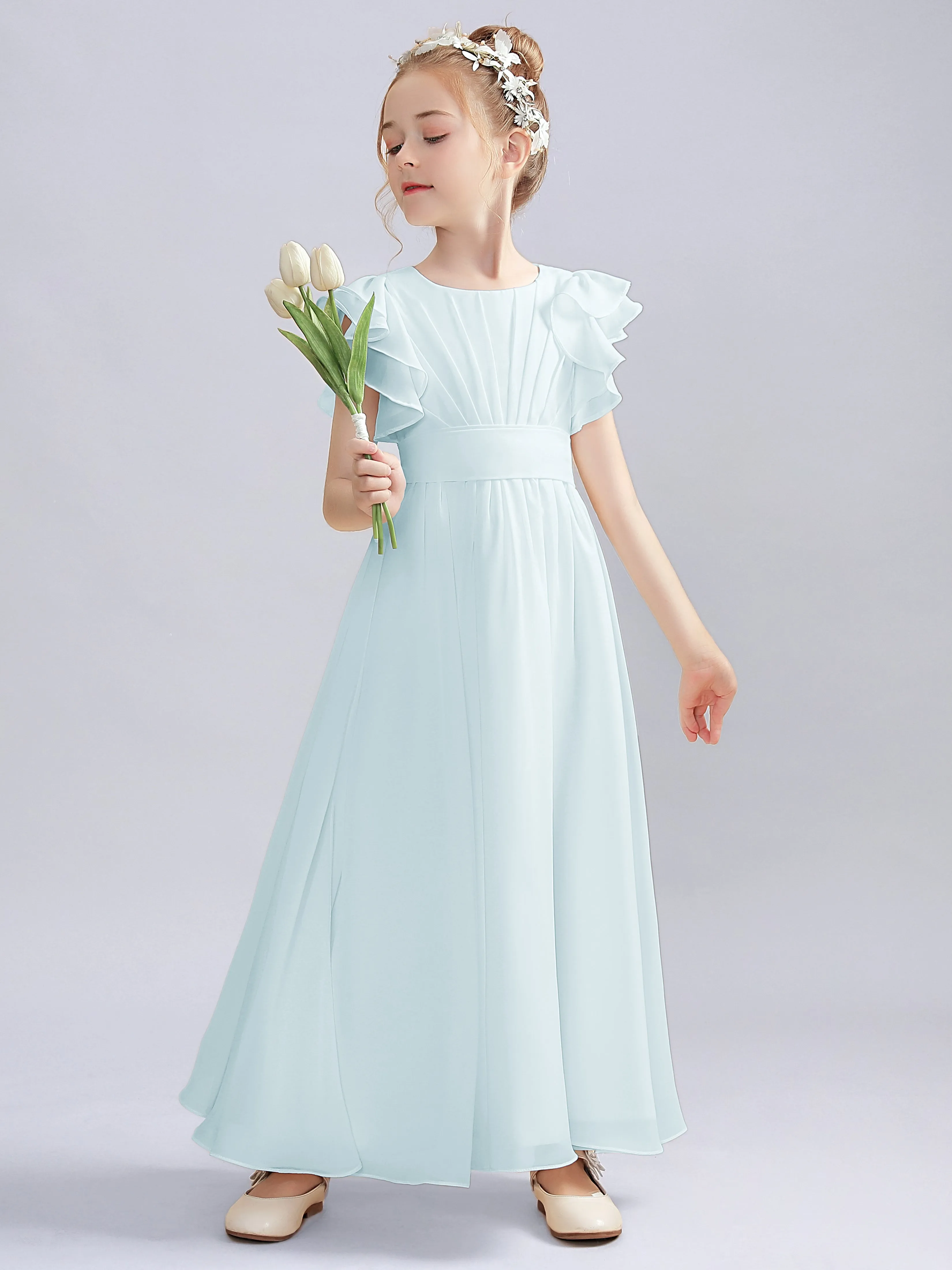 Flutter Crinkle Chiffon Junior Bridesmaid Dress