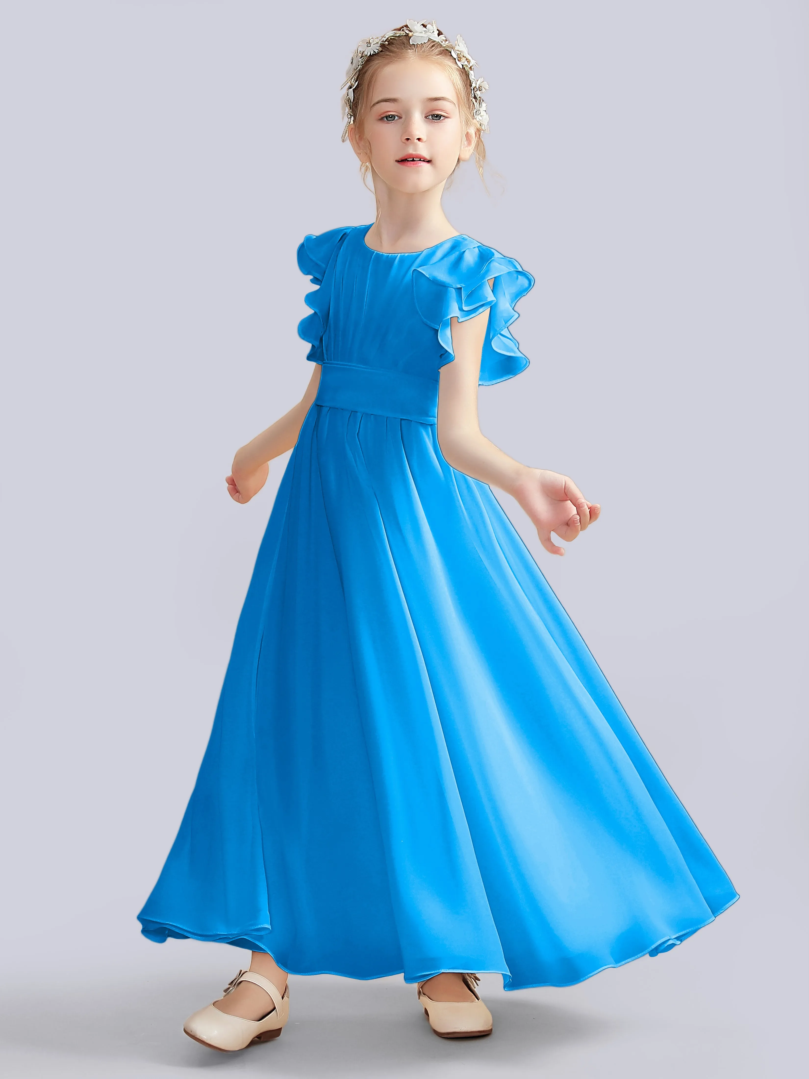 Flutter Crinkle Chiffon Junior Bridesmaid Dress