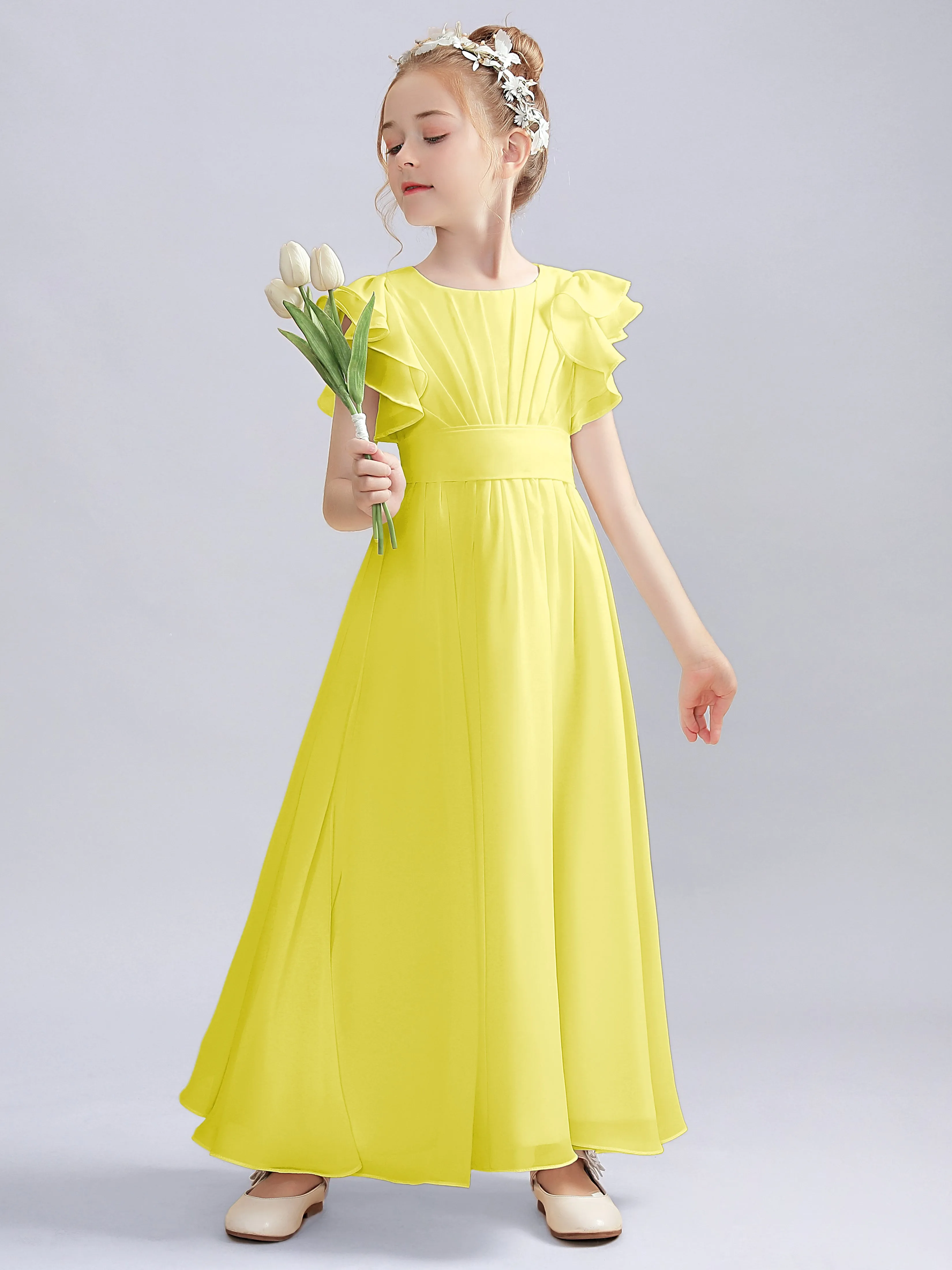 Flutter Crinkle Chiffon Junior Bridesmaid Dress