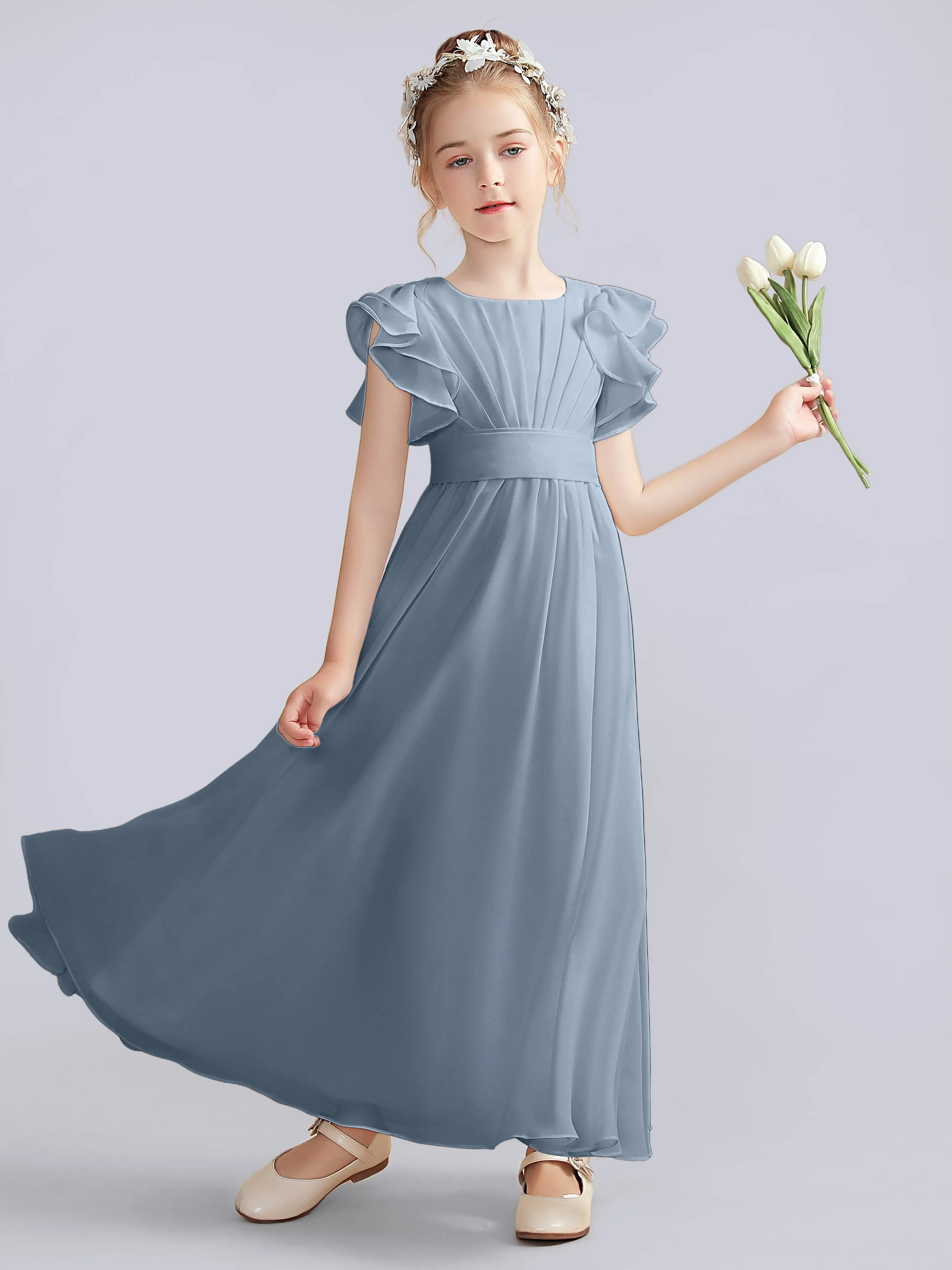 Flutter Crinkle Chiffon Junior Bridesmaid Dress