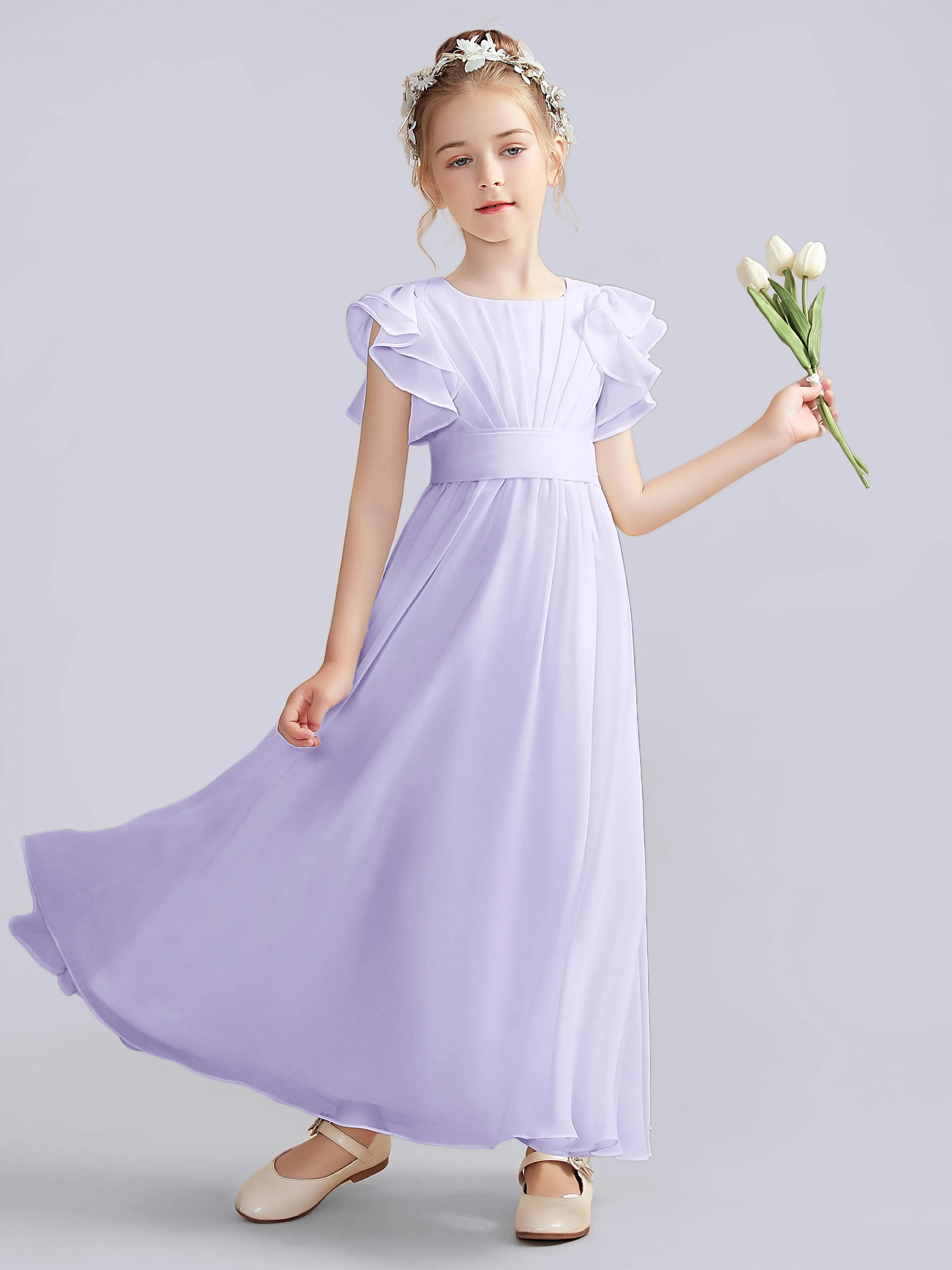 Flutter Crinkle Chiffon Junior Bridesmaid Dress