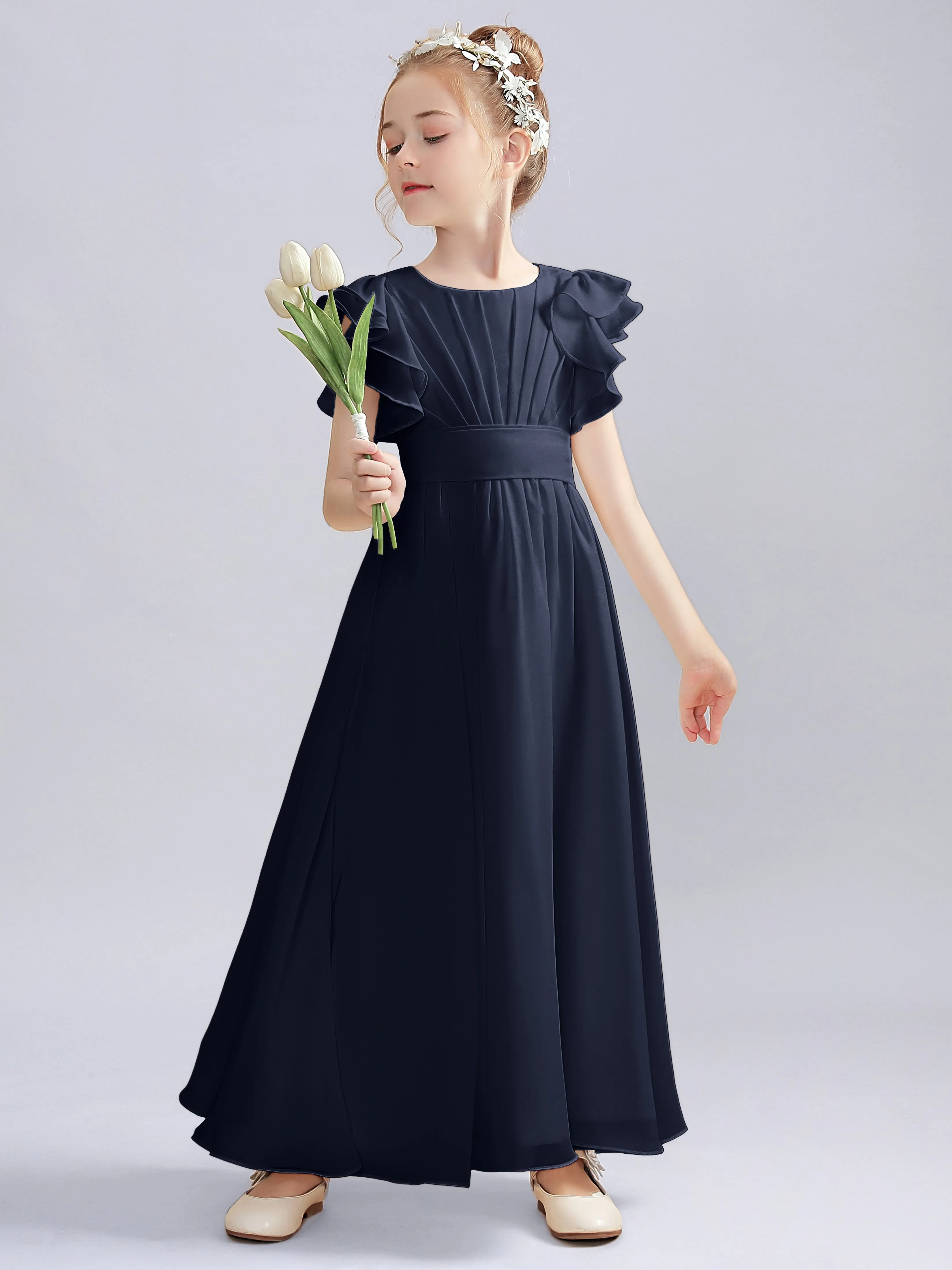 Flutter Crinkle Chiffon Junior Bridesmaid Dress