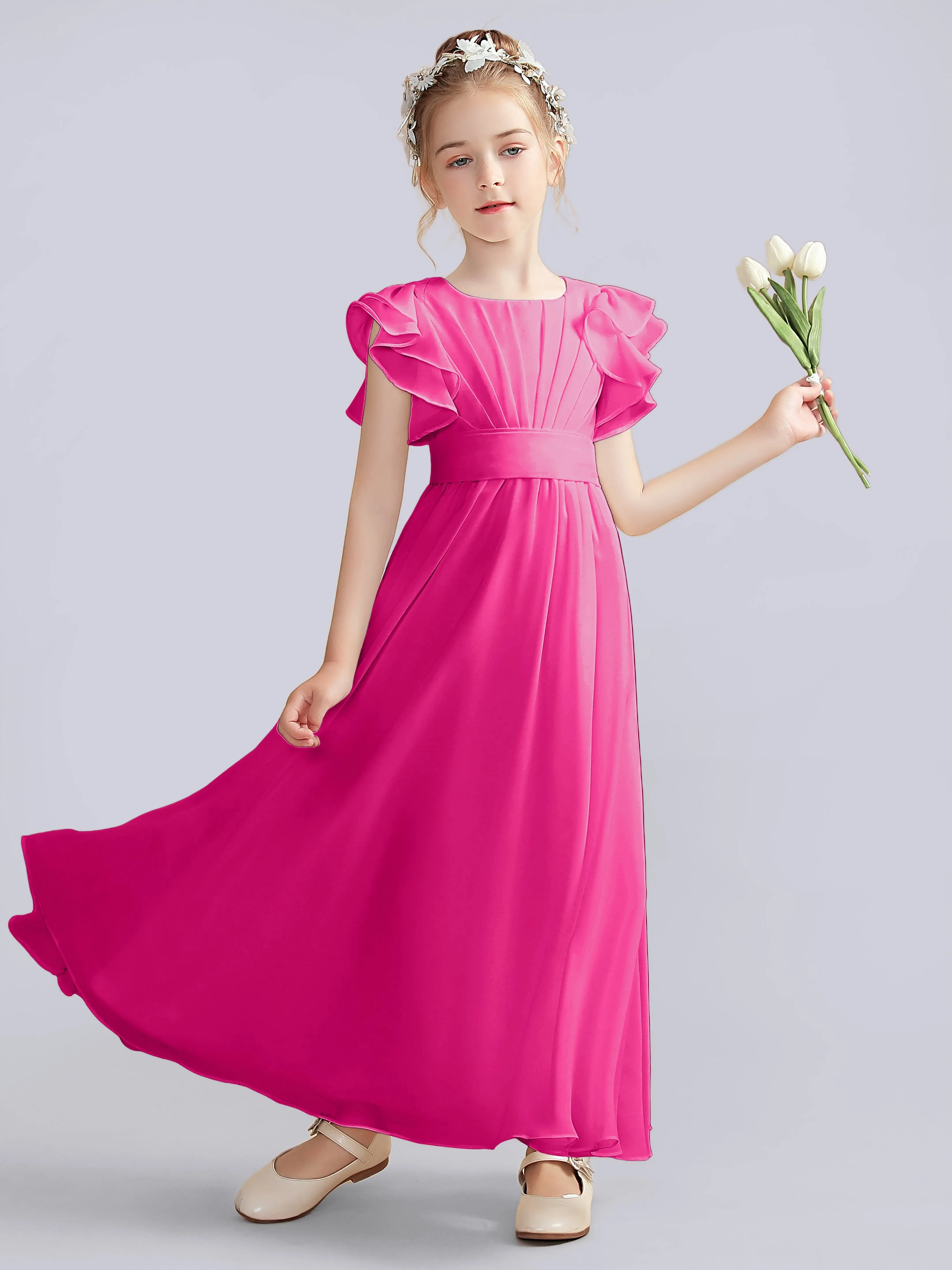 Flutter Crinkle Chiffon Junior Bridesmaid Dress