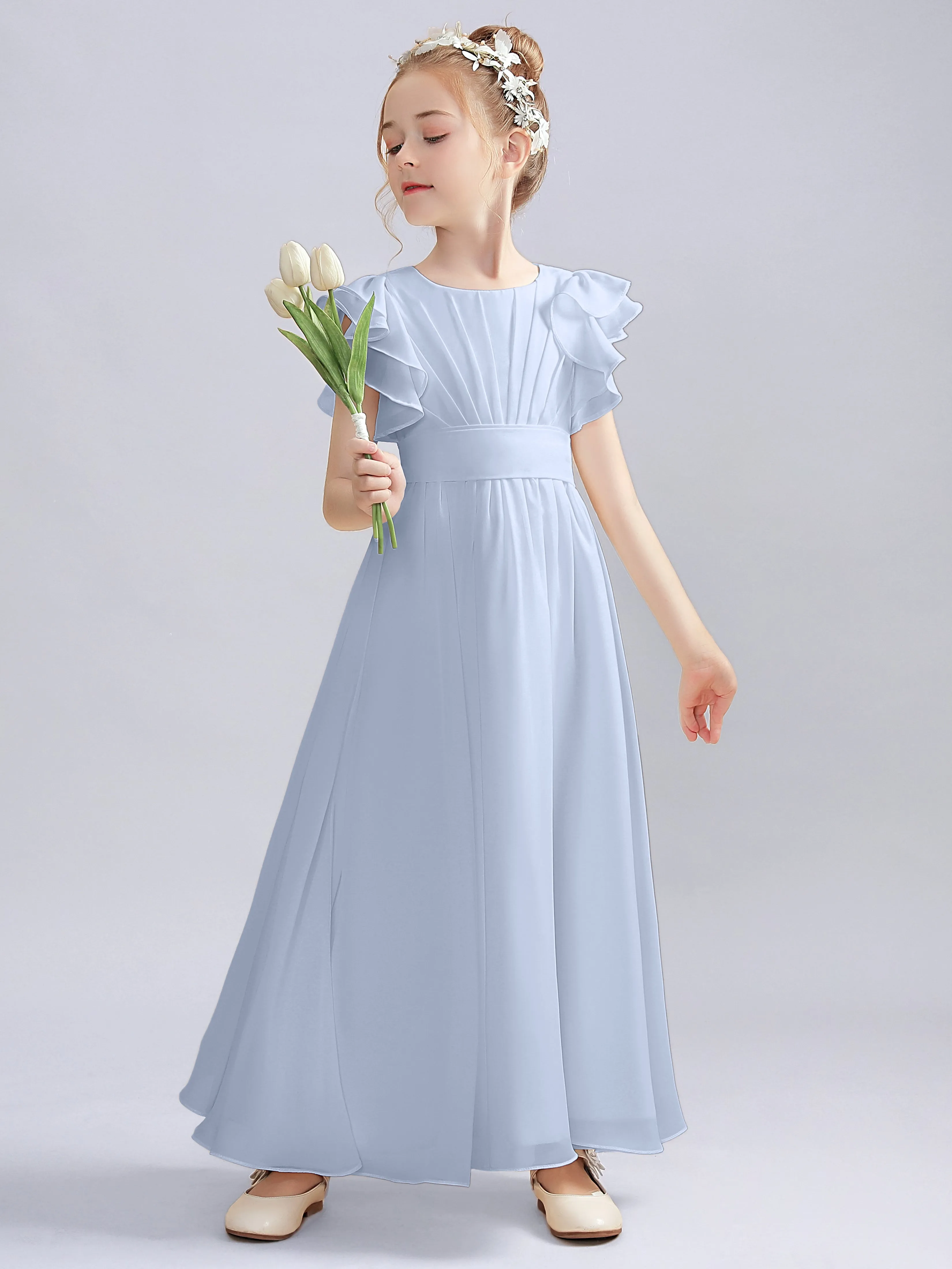 Flutter Crinkle Chiffon Junior Bridesmaid Dress