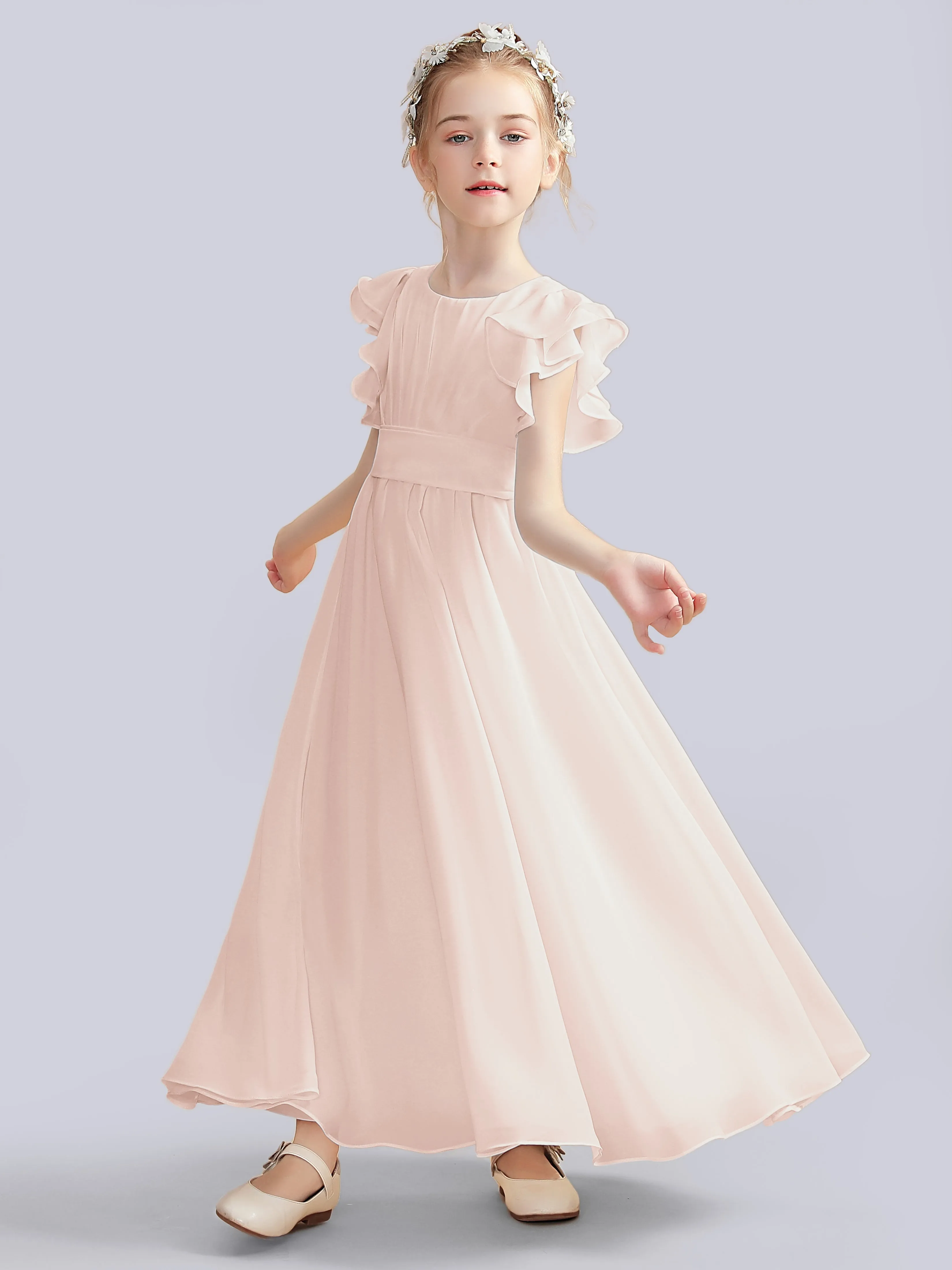 Flutter Crinkle Chiffon Junior Bridesmaid Dress