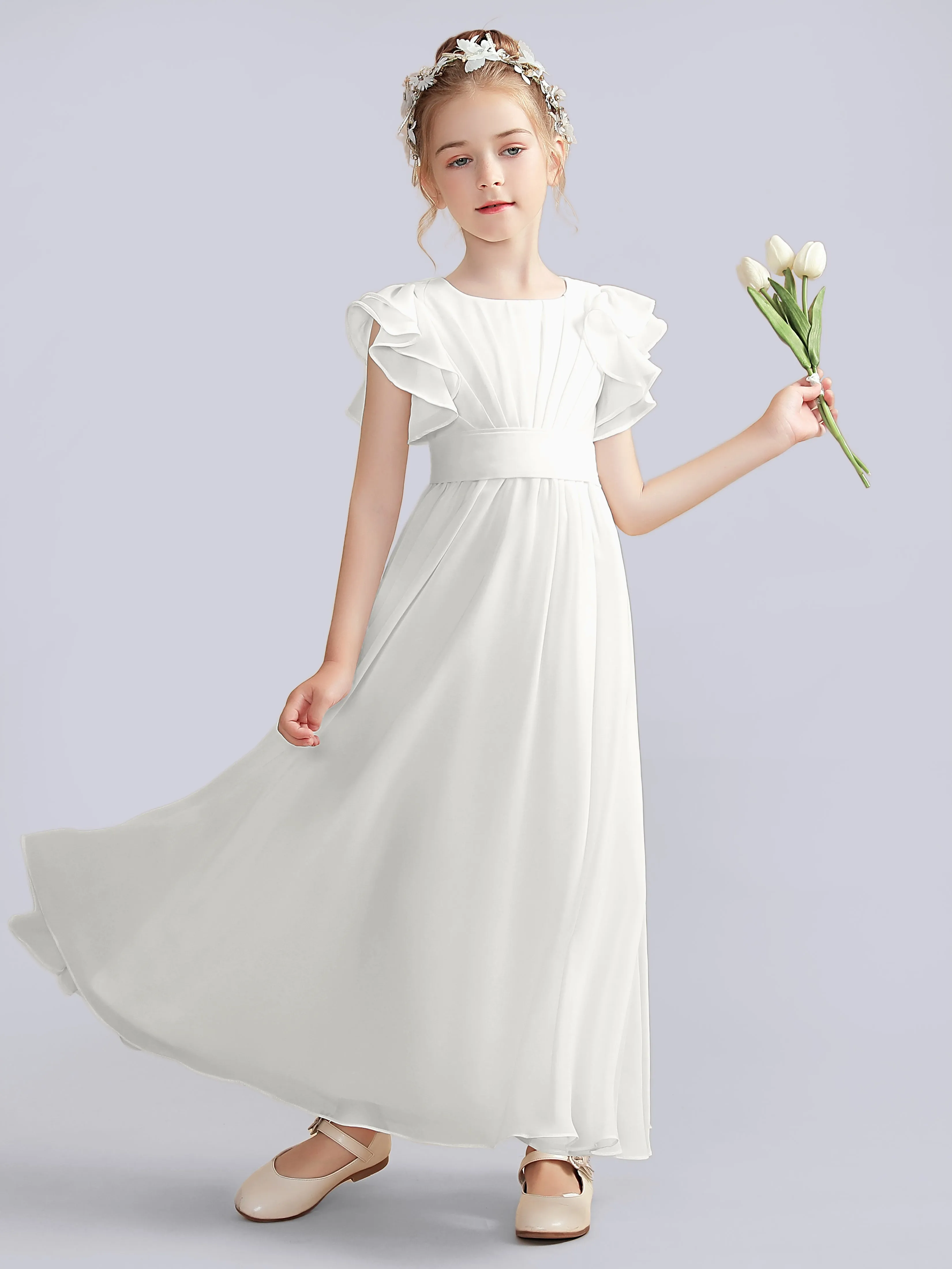 Flutter Crinkle Chiffon Junior Bridesmaid Dress