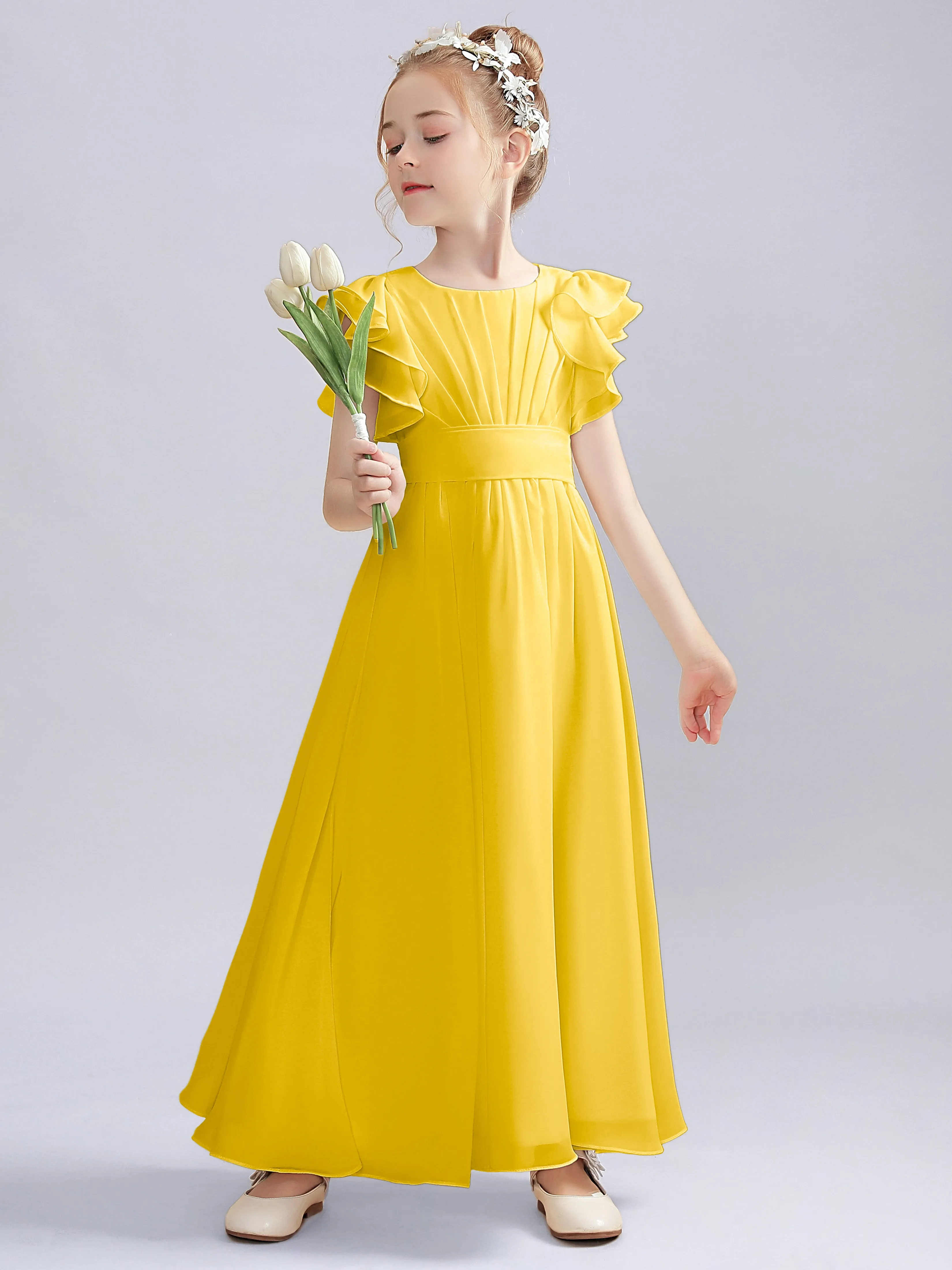 Flutter Crinkle Chiffon Junior Bridesmaid Dress