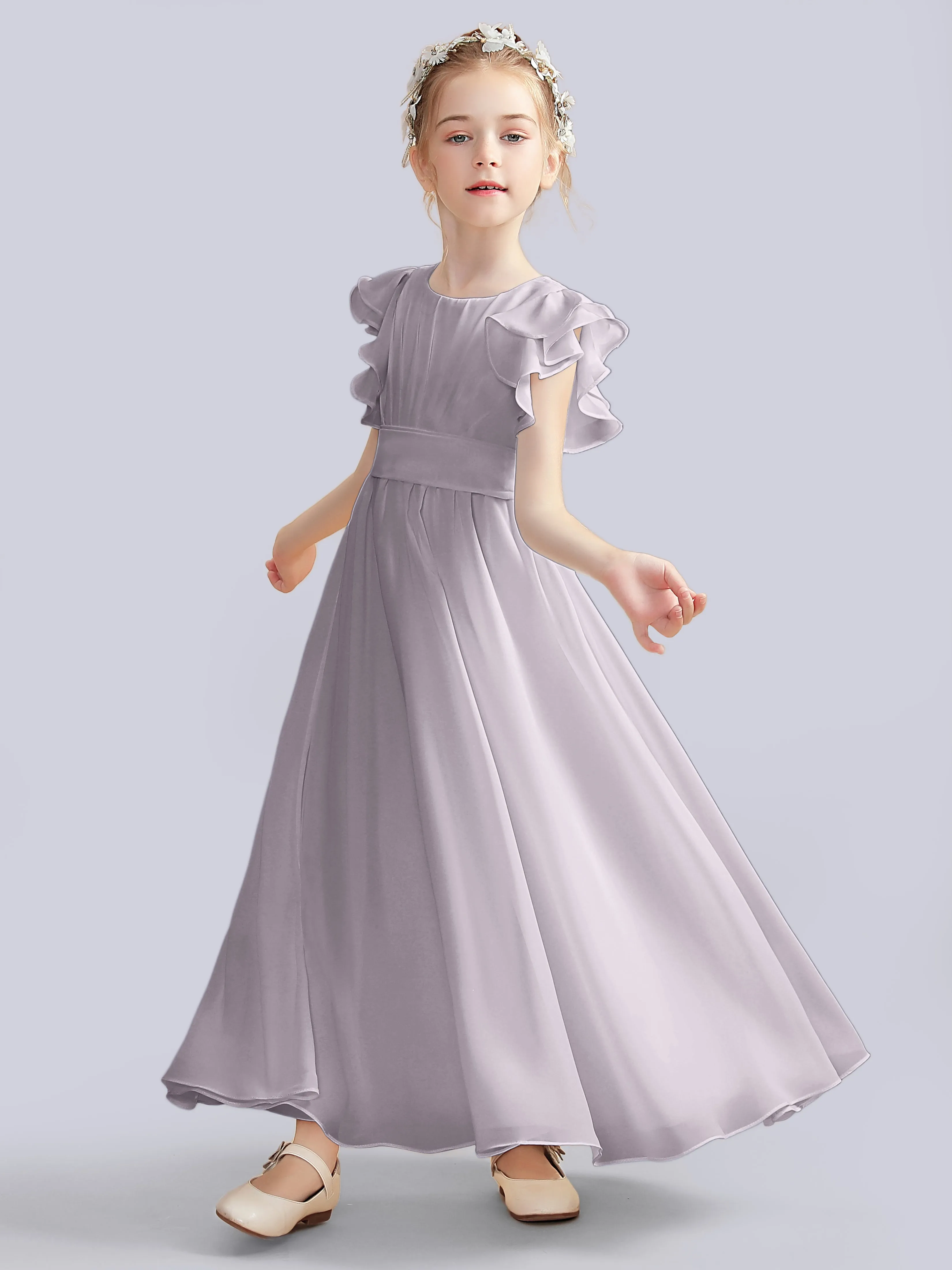 Flutter Crinkle Chiffon Junior Bridesmaid Dress