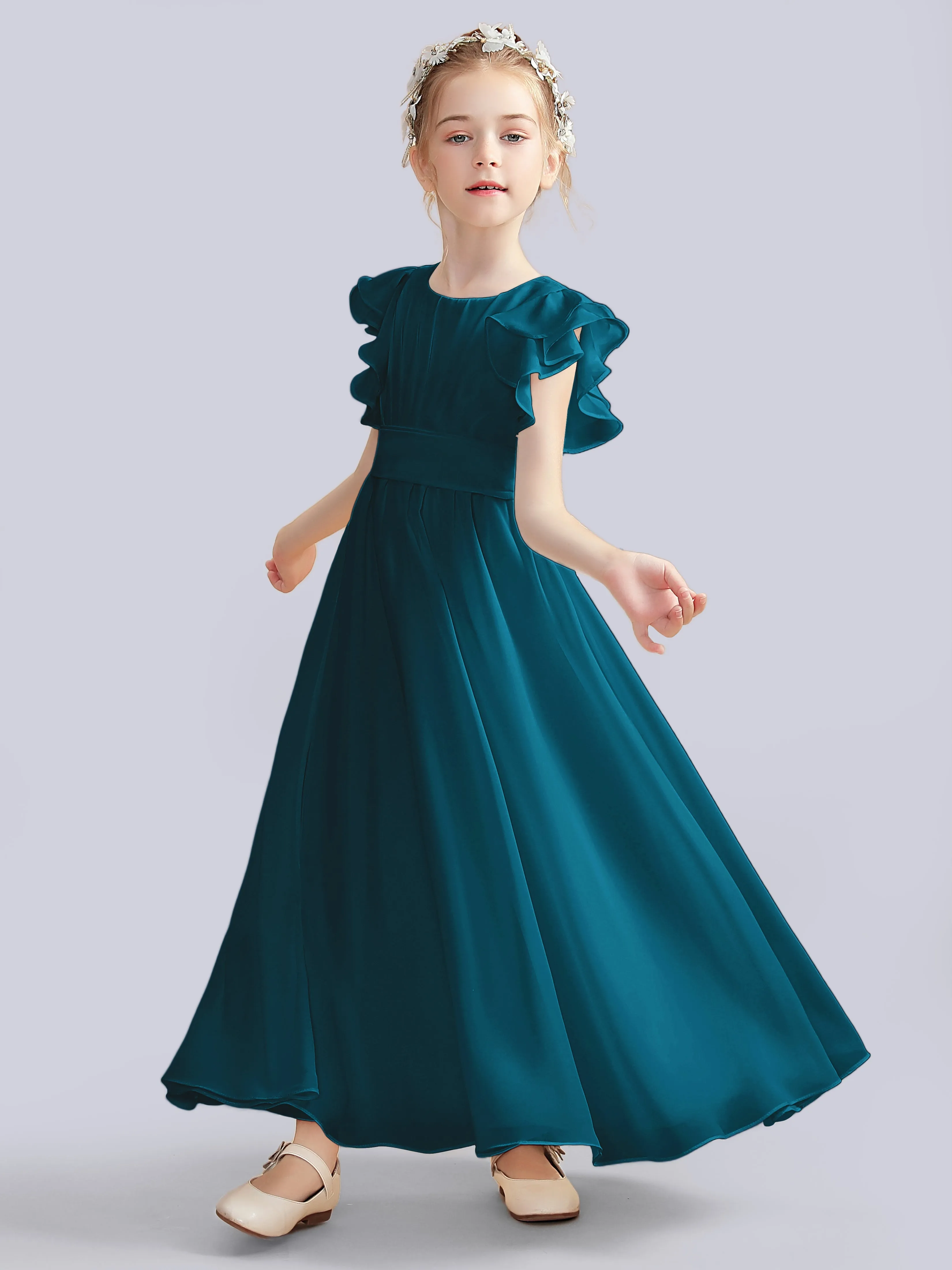 Flutter Crinkle Chiffon Junior Bridesmaid Dress