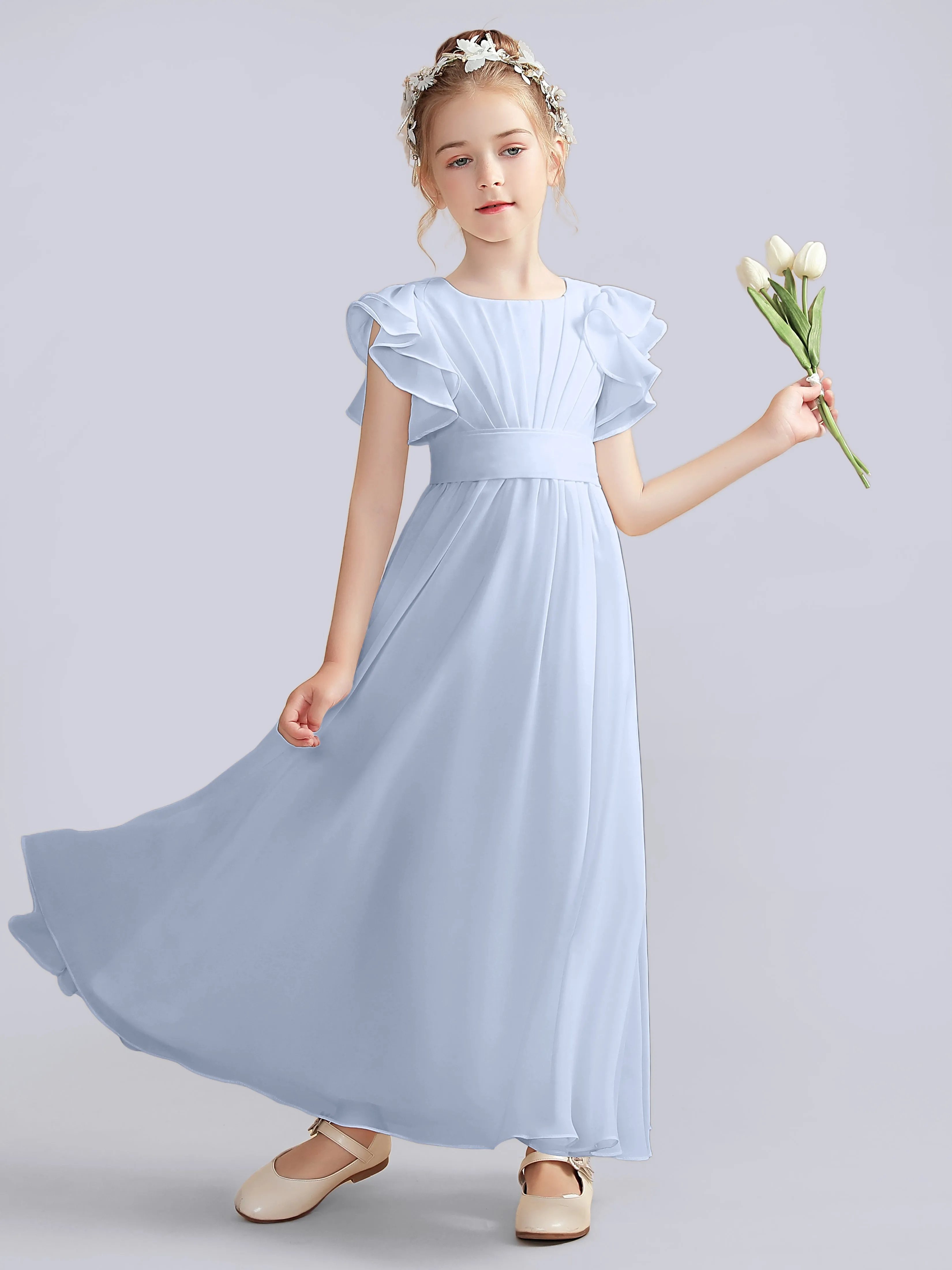 Flutter Crinkle Chiffon Junior Bridesmaid Dress