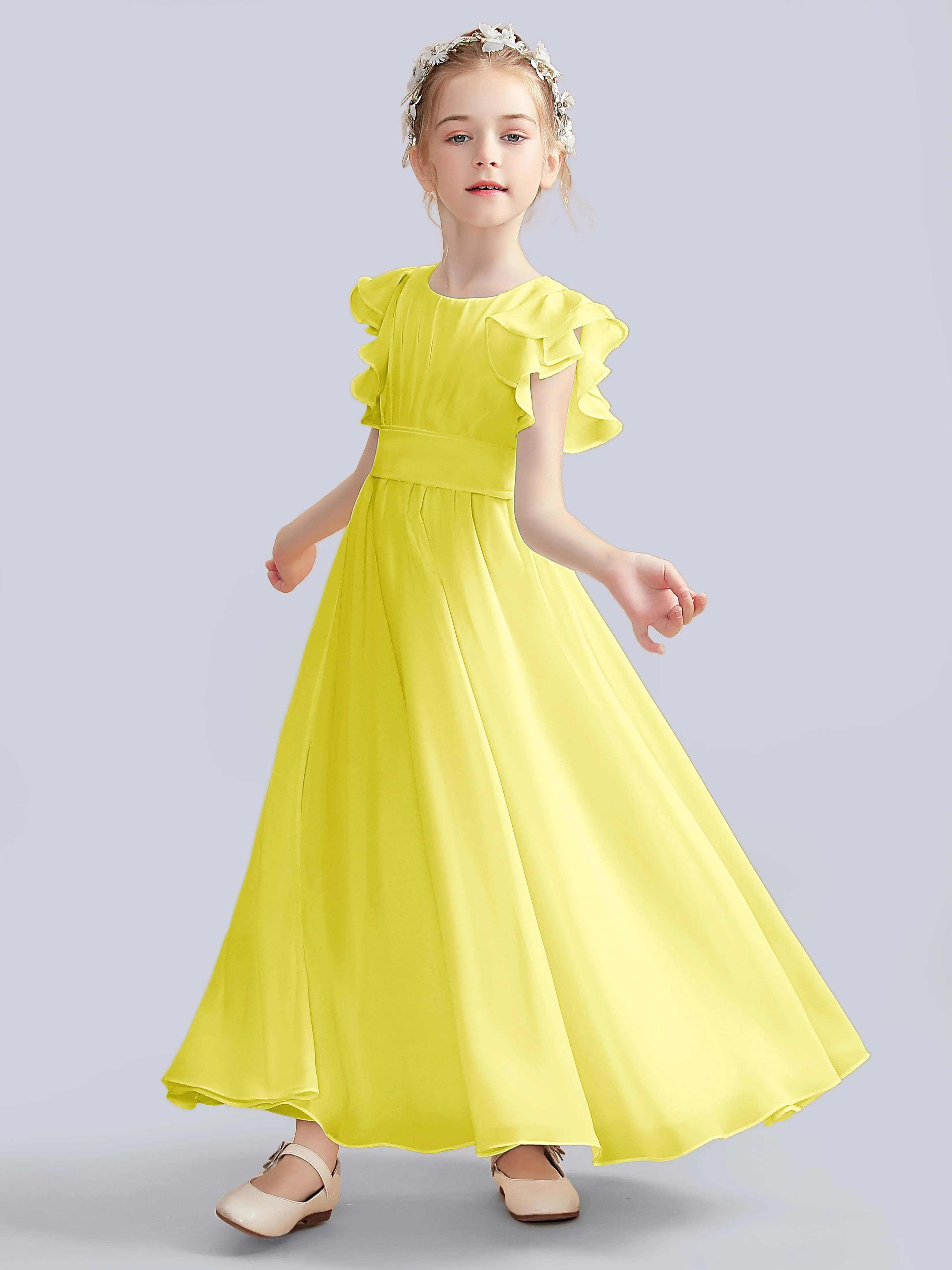 Flutter Crinkle Chiffon Junior Bridesmaid Dress