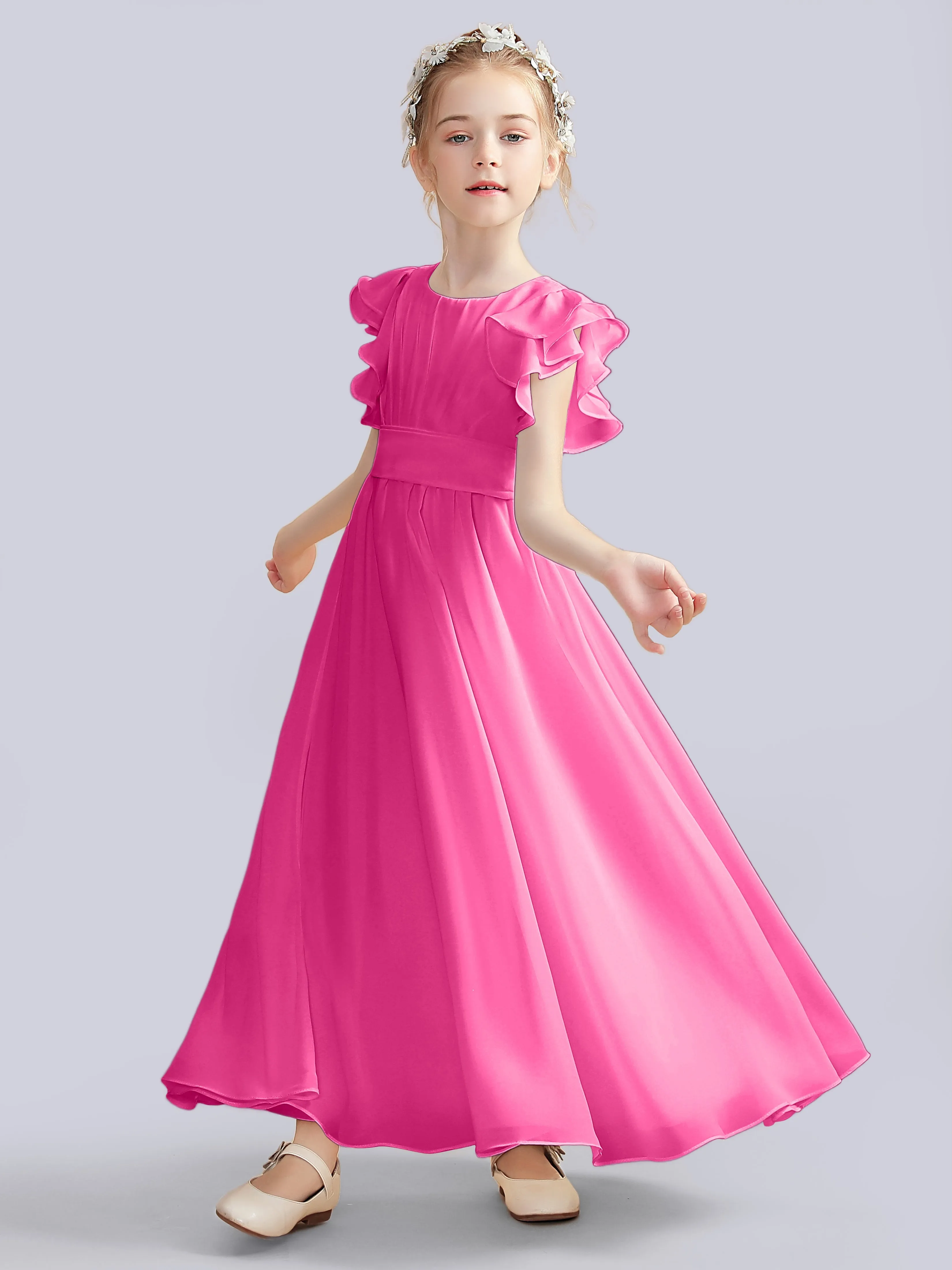 Flutter Crinkle Chiffon Junior Bridesmaid Dress