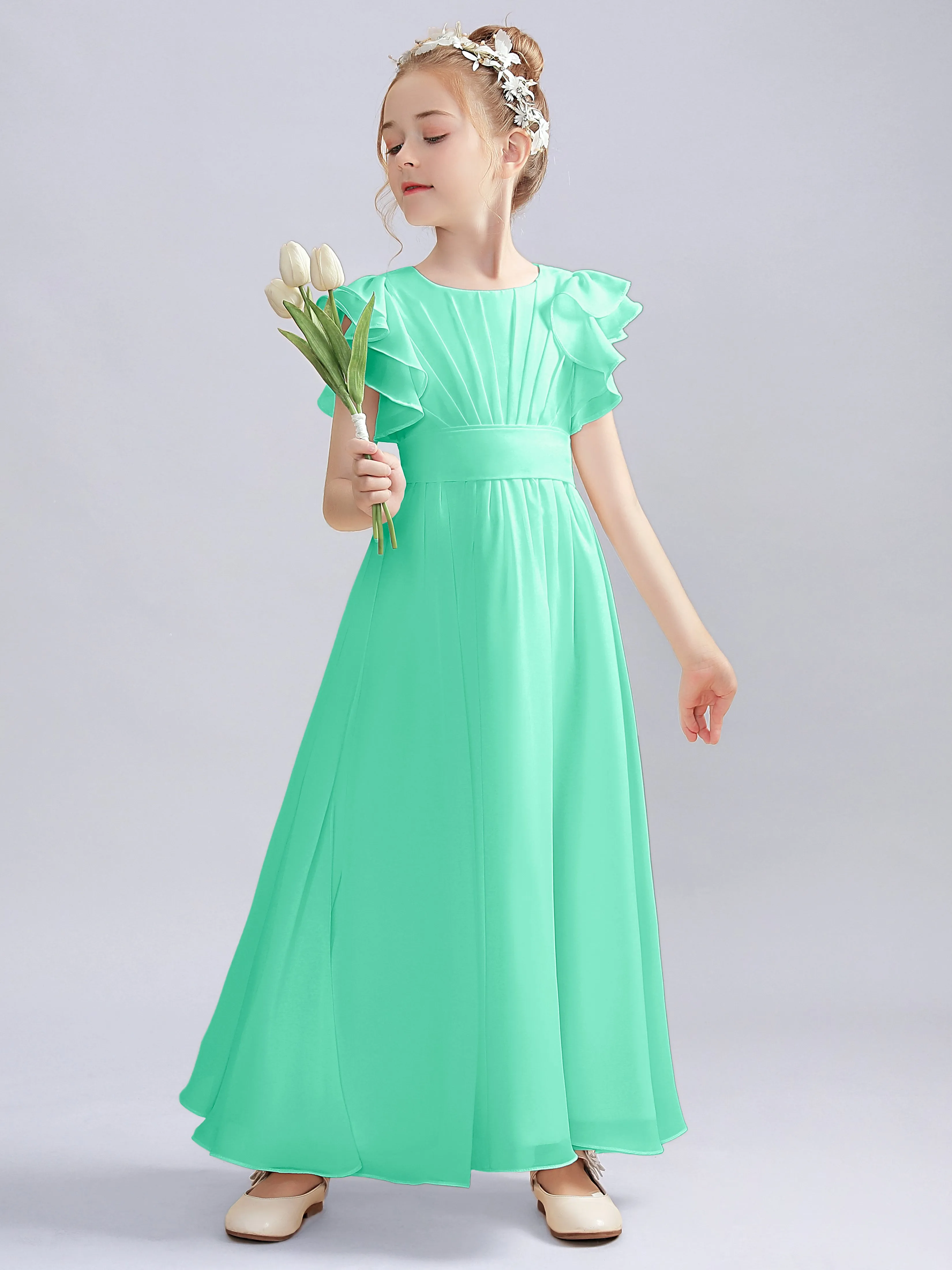 Flutter Crinkle Chiffon Junior Bridesmaid Dress