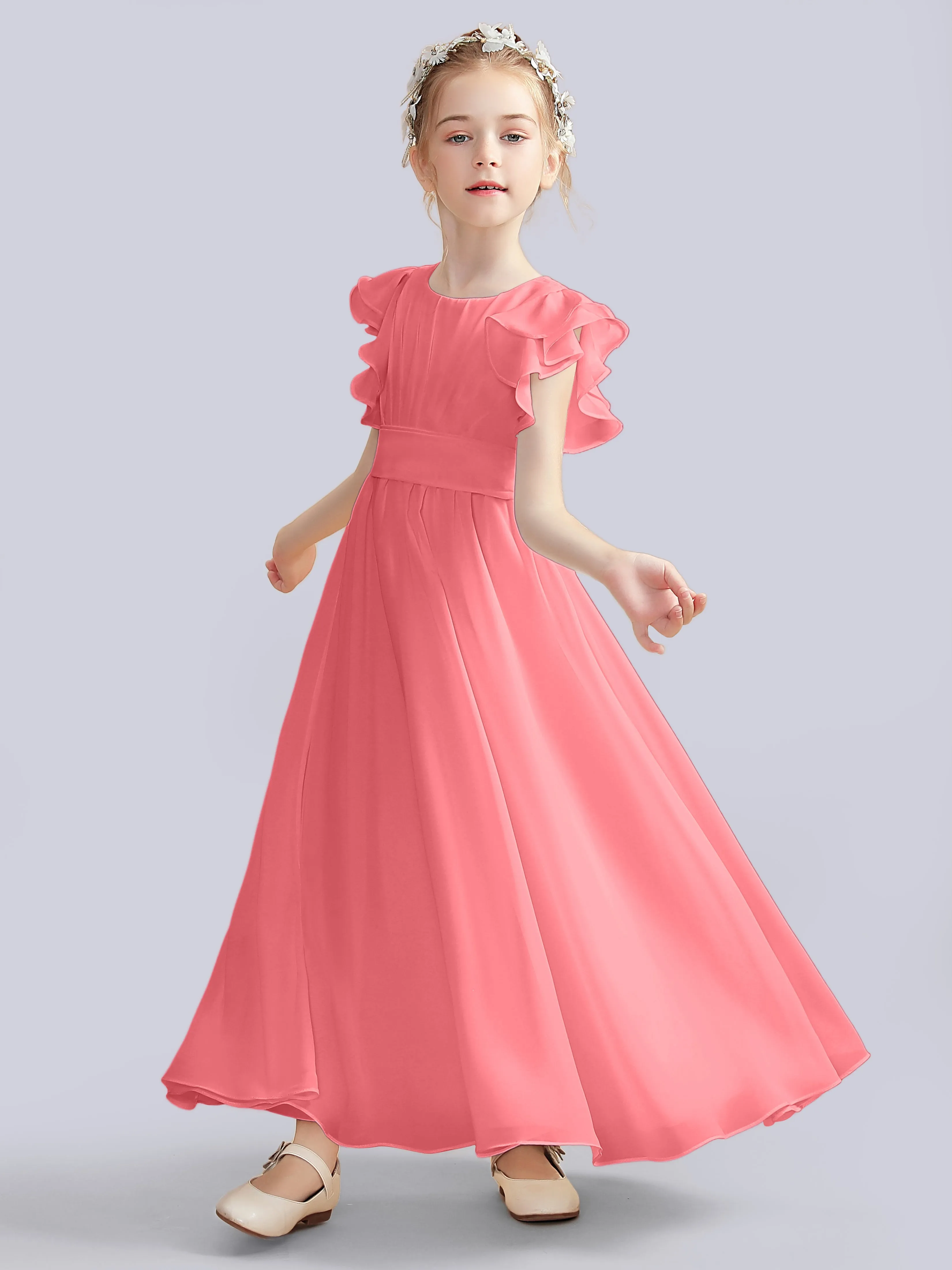 Flutter Crinkle Chiffon Junior Bridesmaid Dress