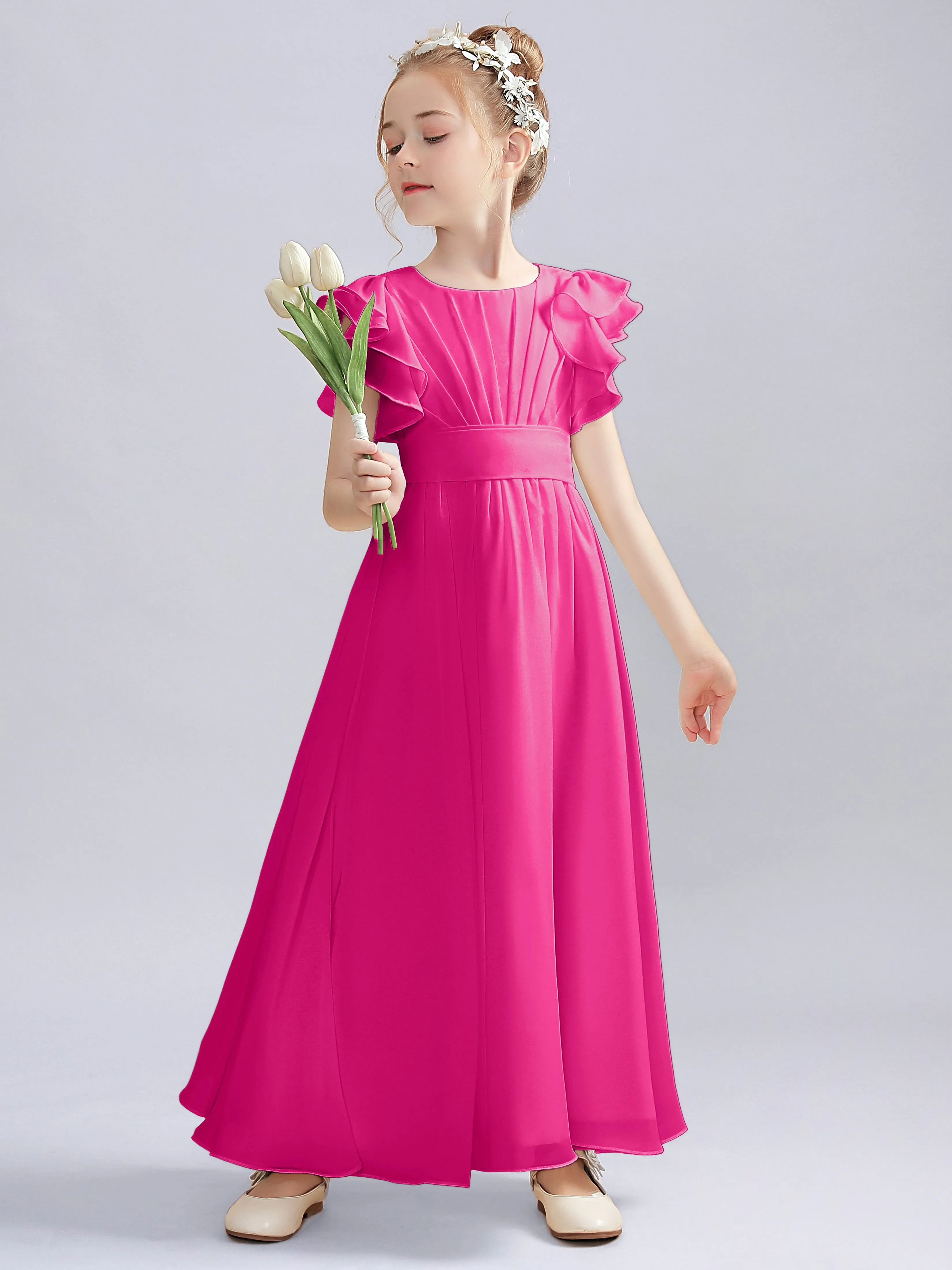 Flutter Crinkle Chiffon Junior Bridesmaid Dress