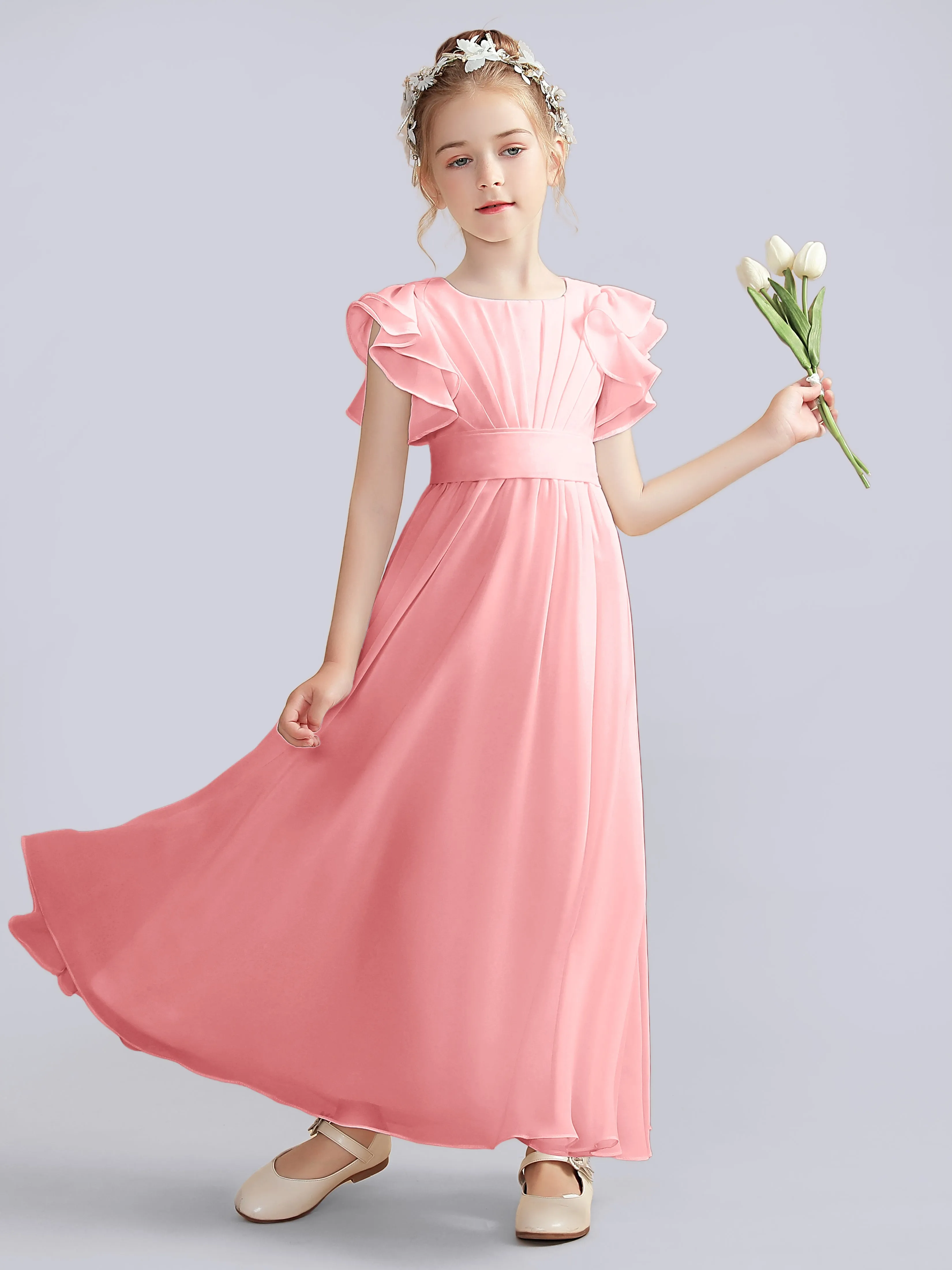 Flutter Crinkle Chiffon Junior Bridesmaid Dress