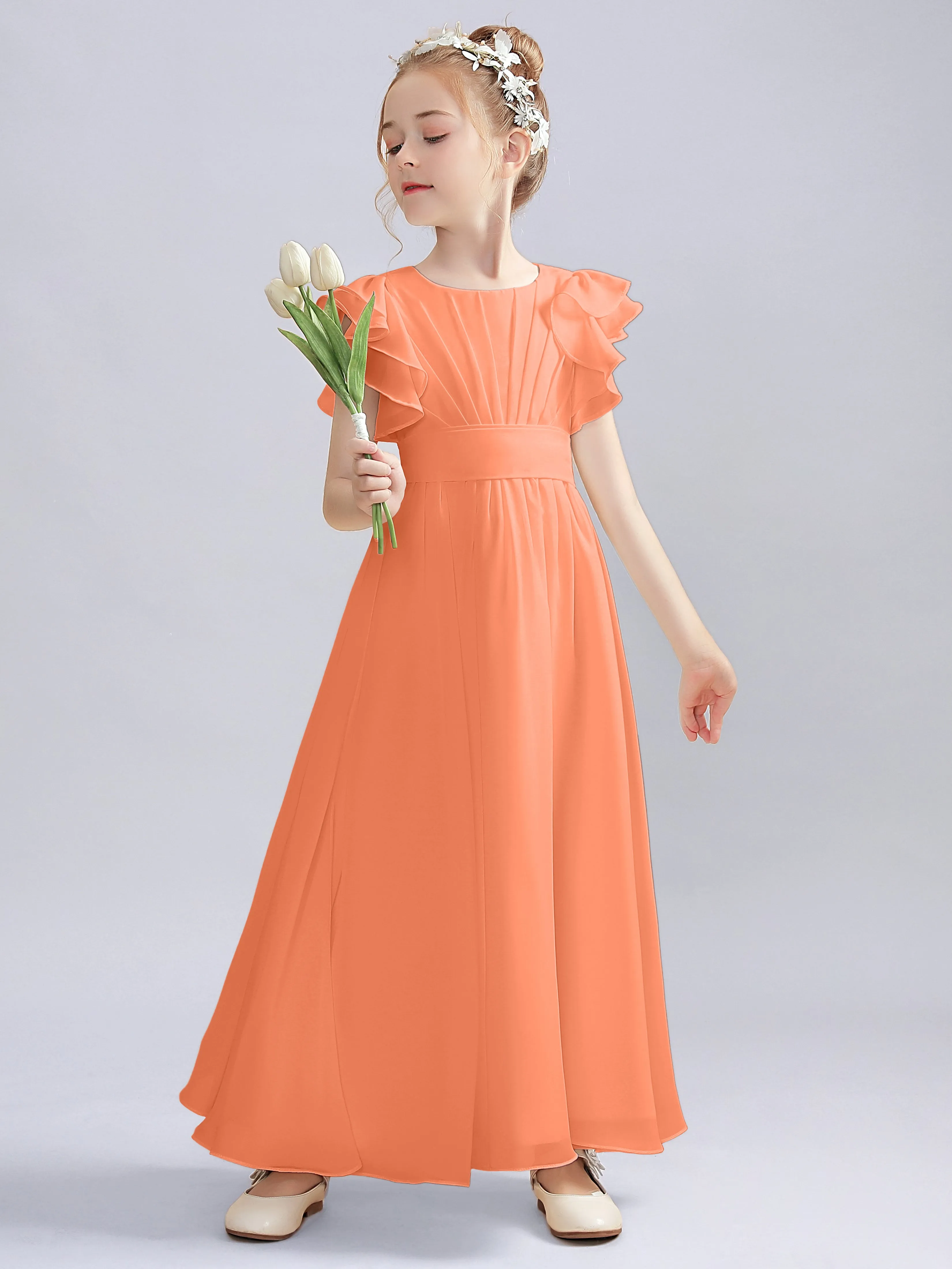 Flutter Crinkle Chiffon Junior Bridesmaid Dress