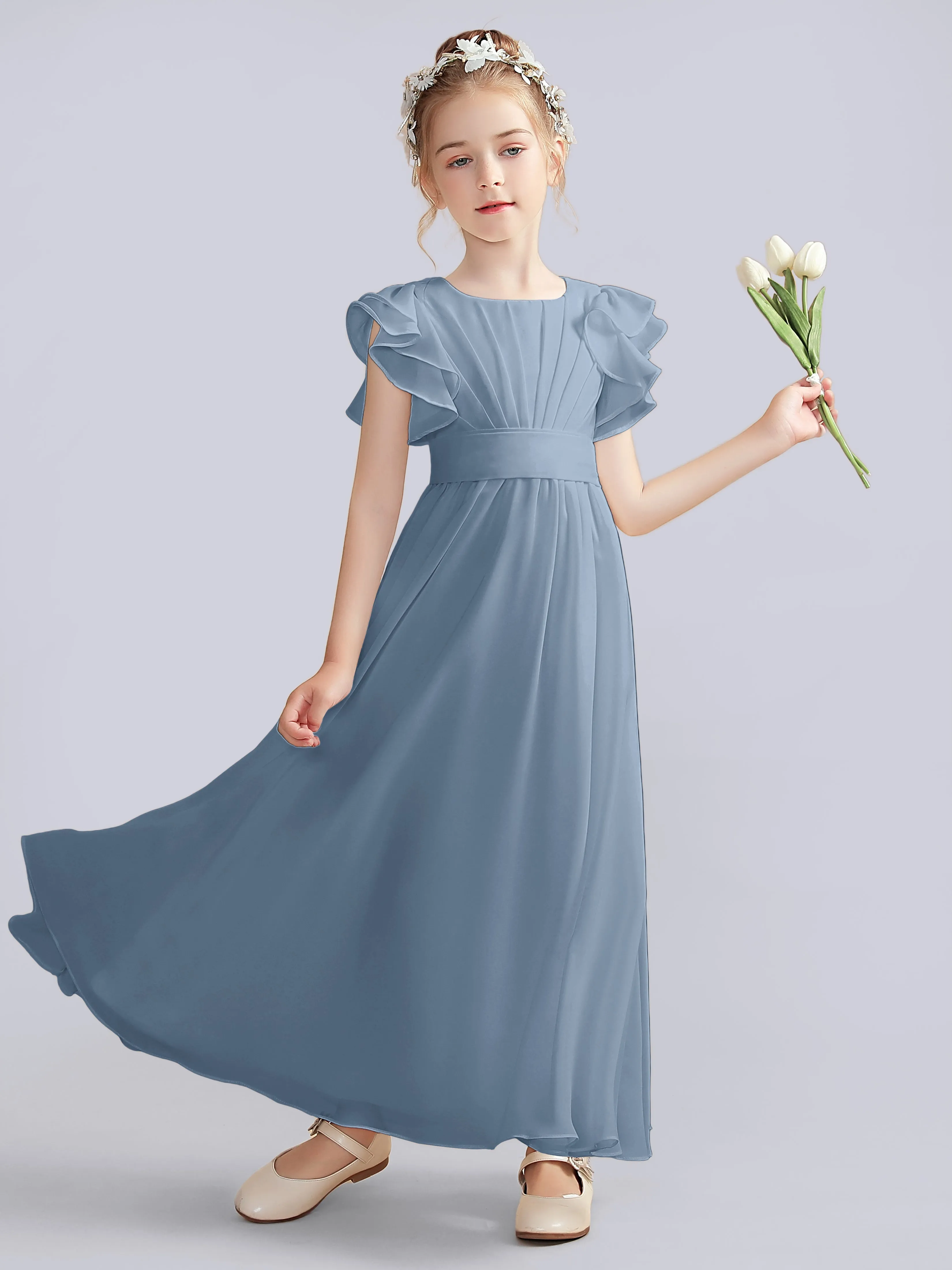 Flutter Crinkle Chiffon Junior Bridesmaid Dress