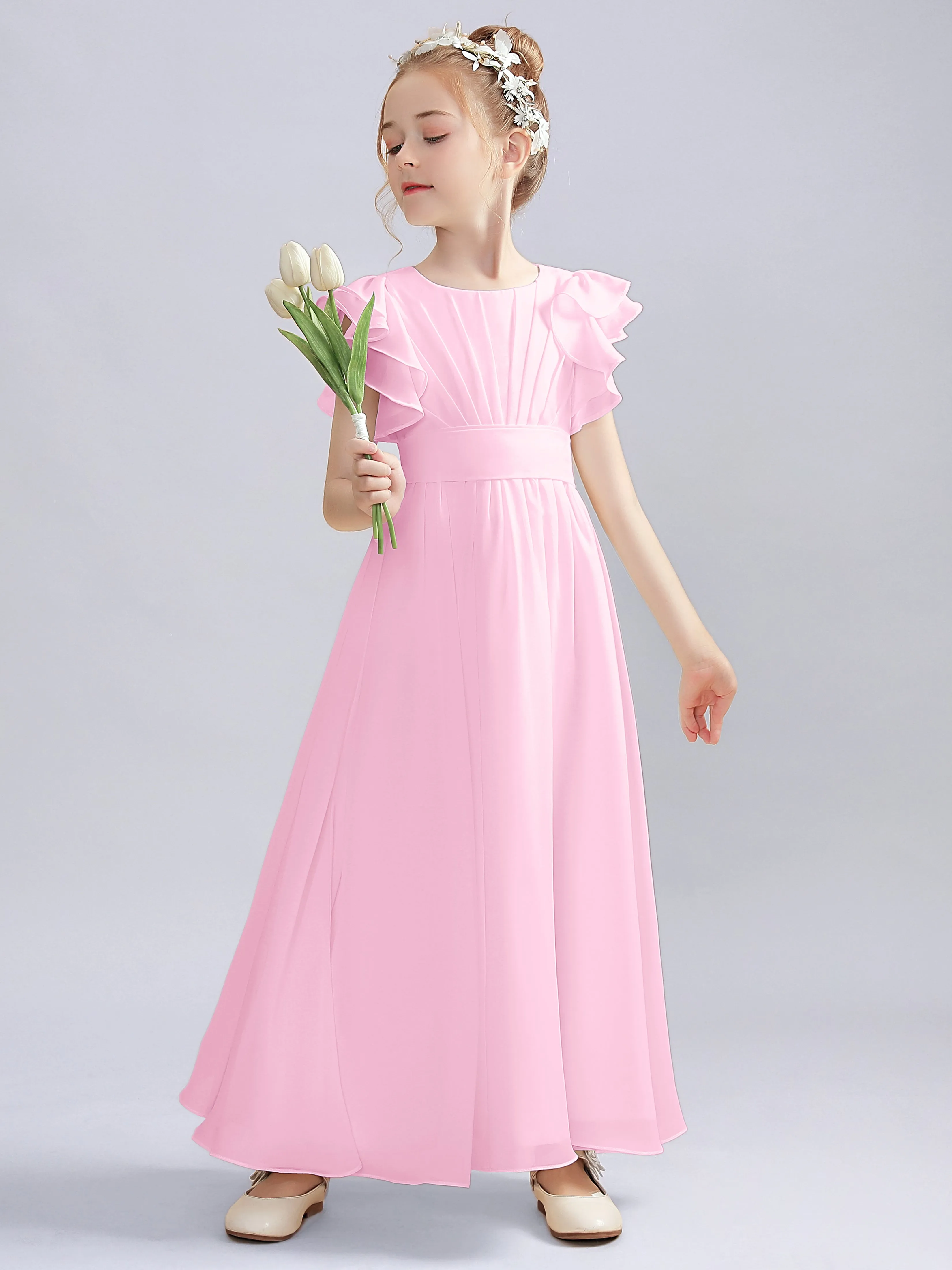 Flutter Crinkle Chiffon Junior Bridesmaid Dress