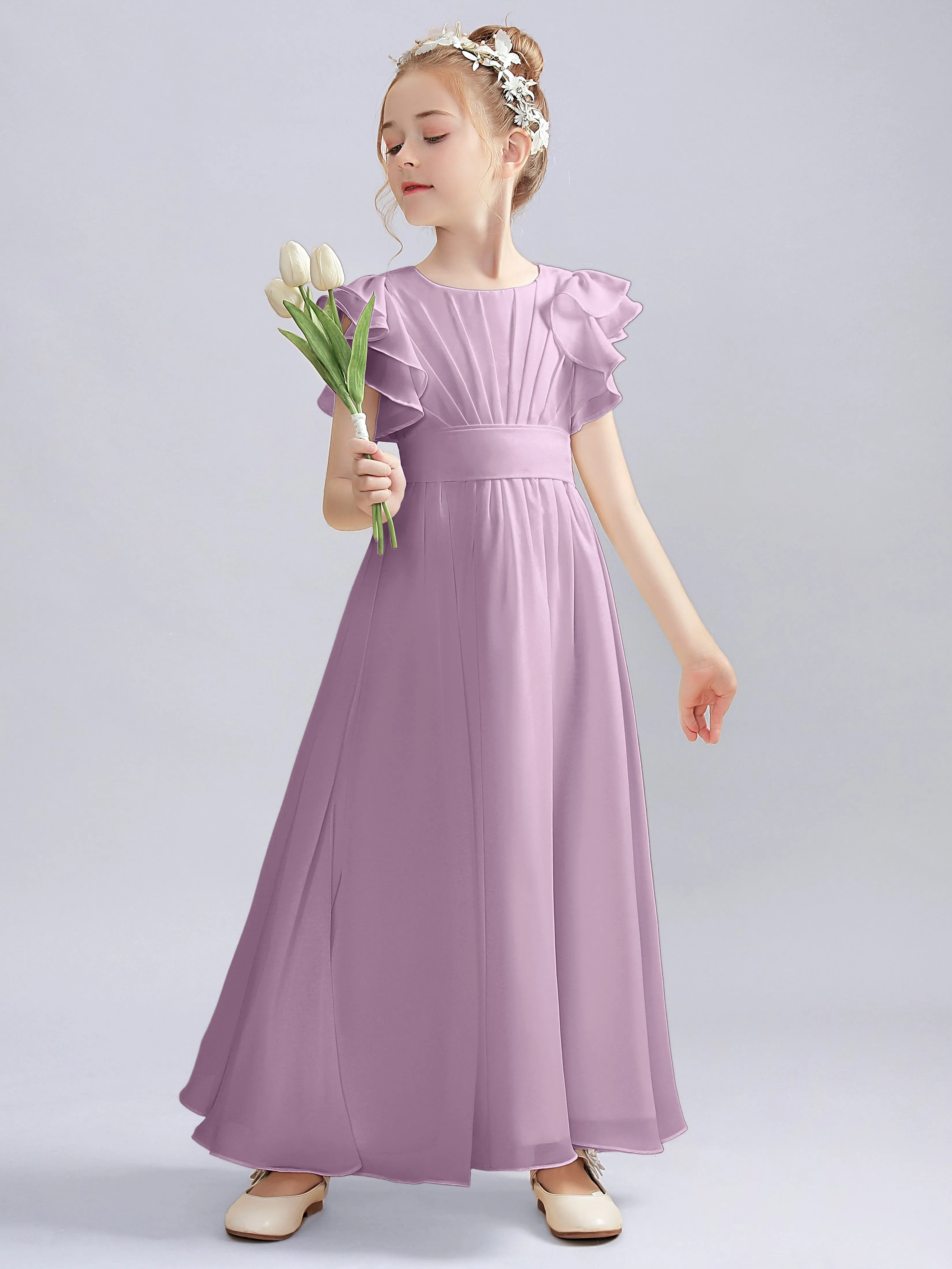 Flutter Crinkle Chiffon Junior Bridesmaid Dress