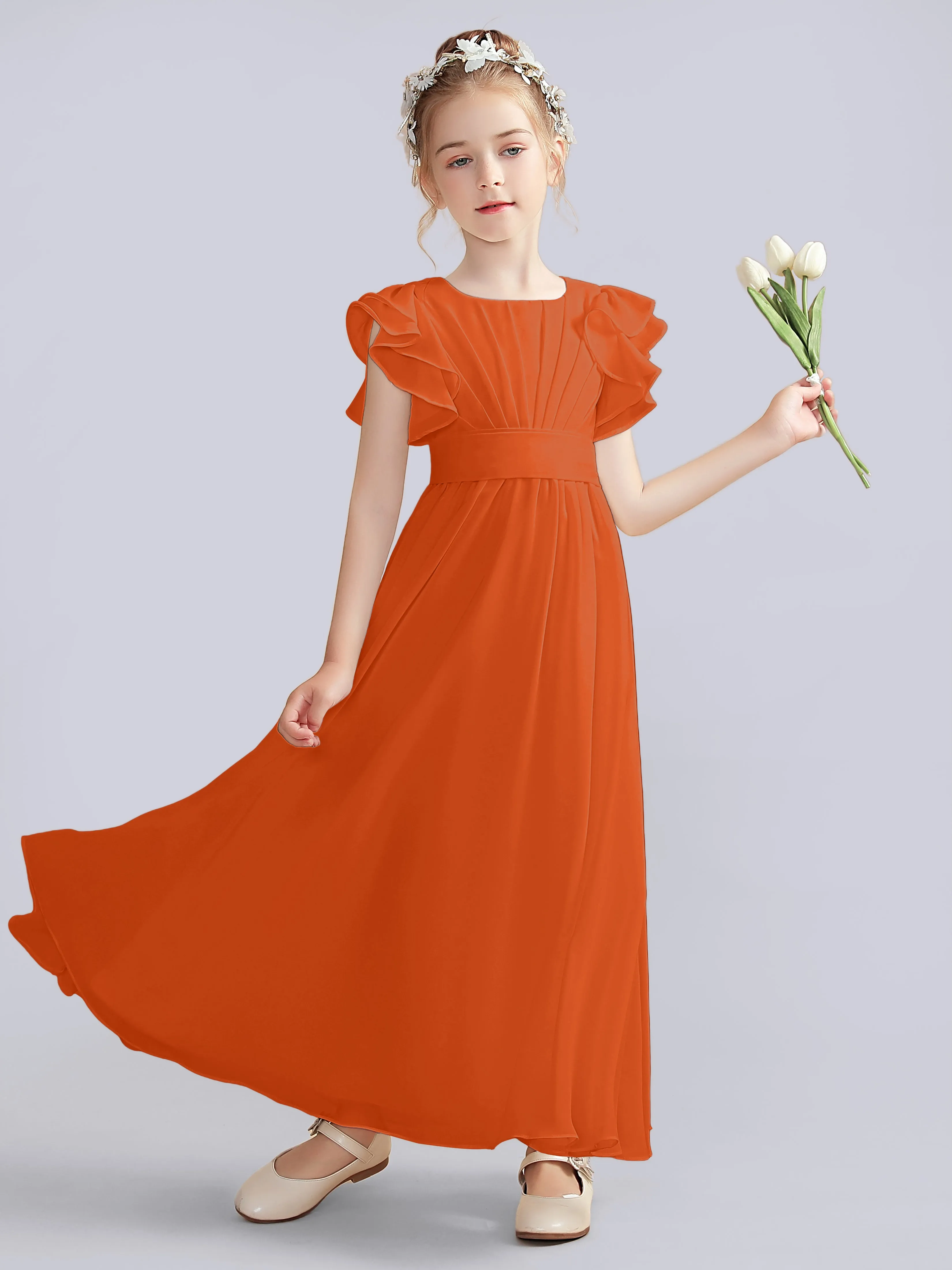 Flutter Crinkle Chiffon Junior Bridesmaid Dress