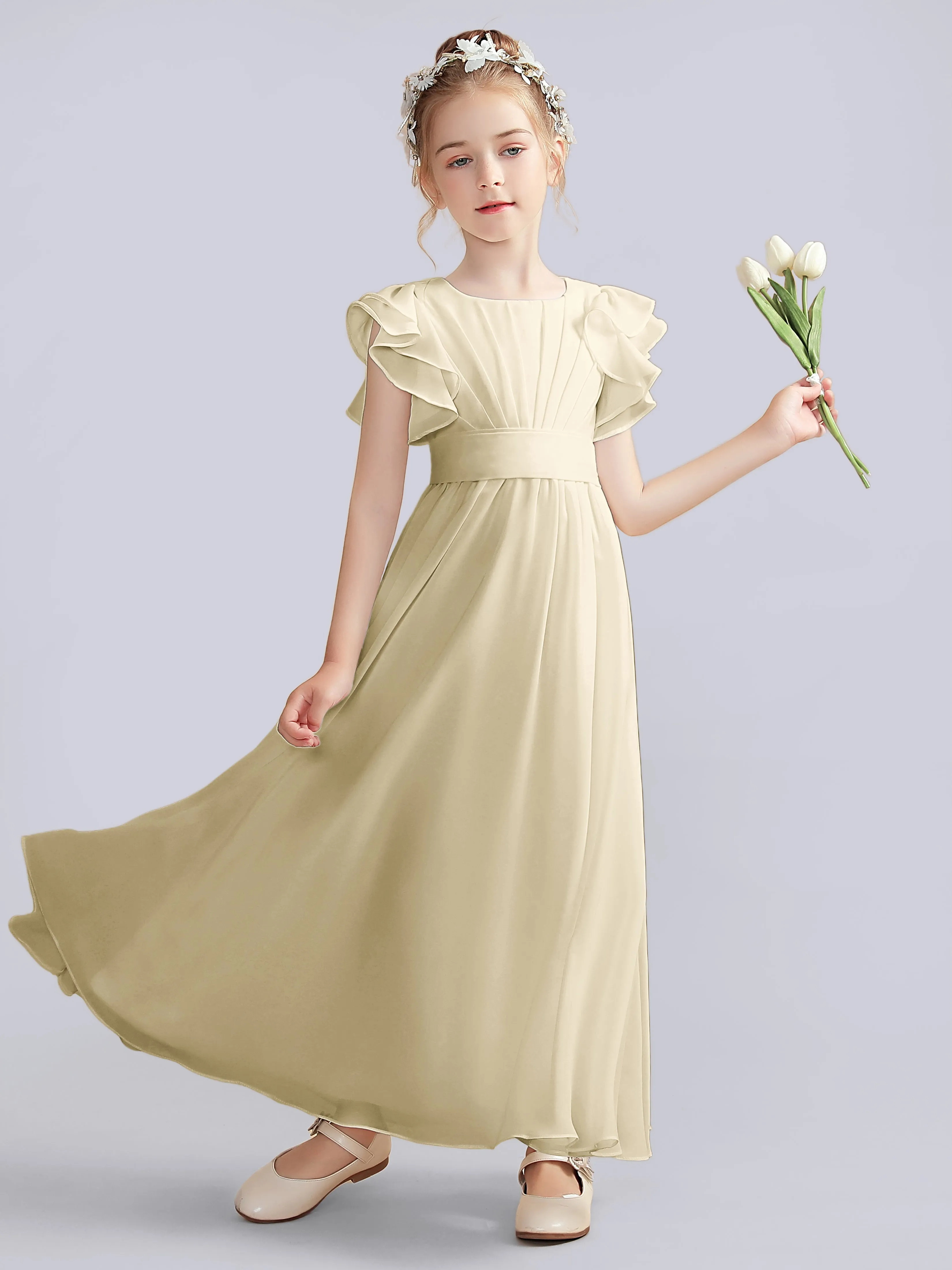 Flutter Crinkle Chiffon Junior Bridesmaid Dress