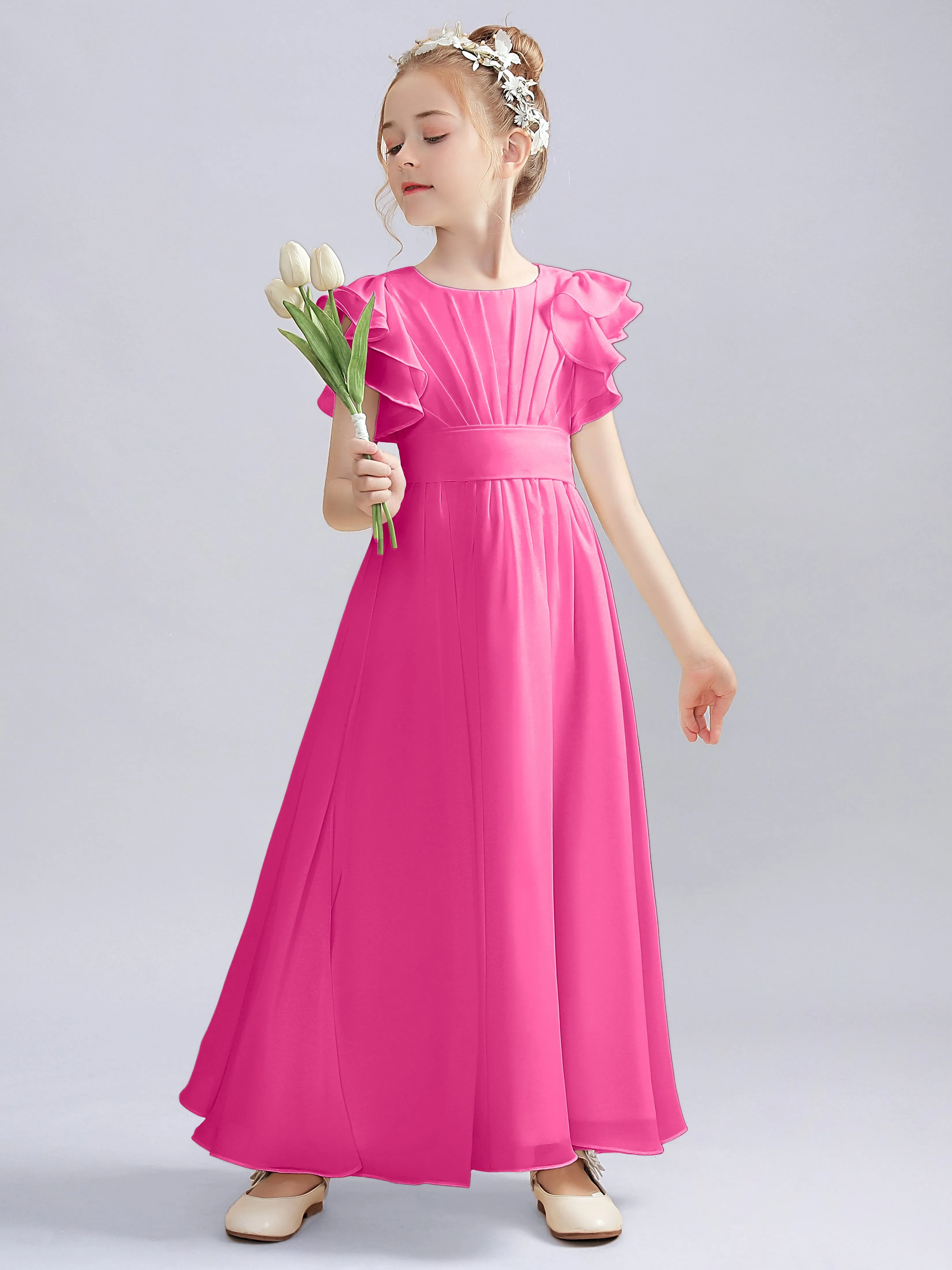 Flutter Crinkle Chiffon Junior Bridesmaid Dress