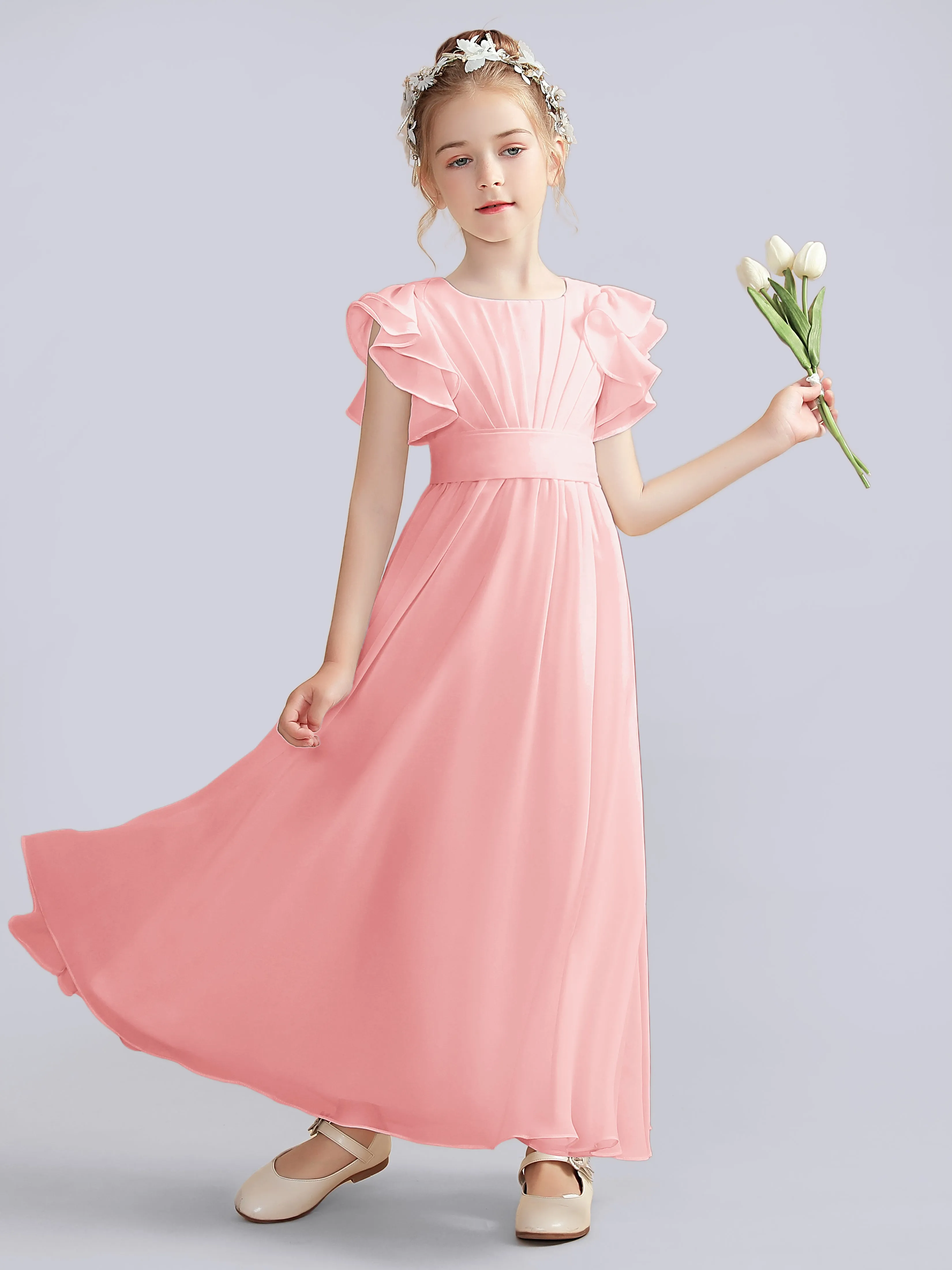 Flutter Crinkle Chiffon Junior Bridesmaid Dress