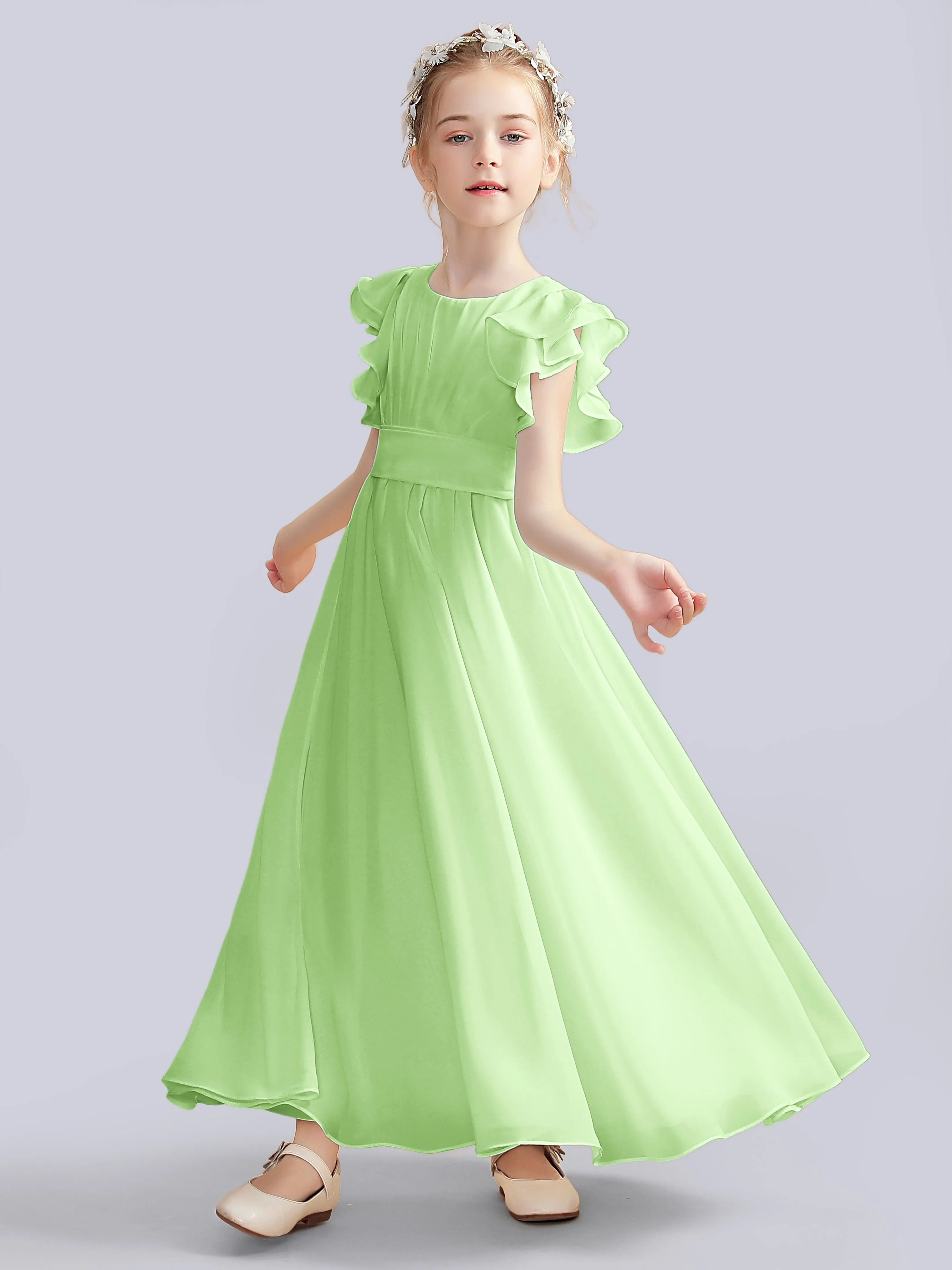 Flutter Crinkle Chiffon Junior Bridesmaid Dress