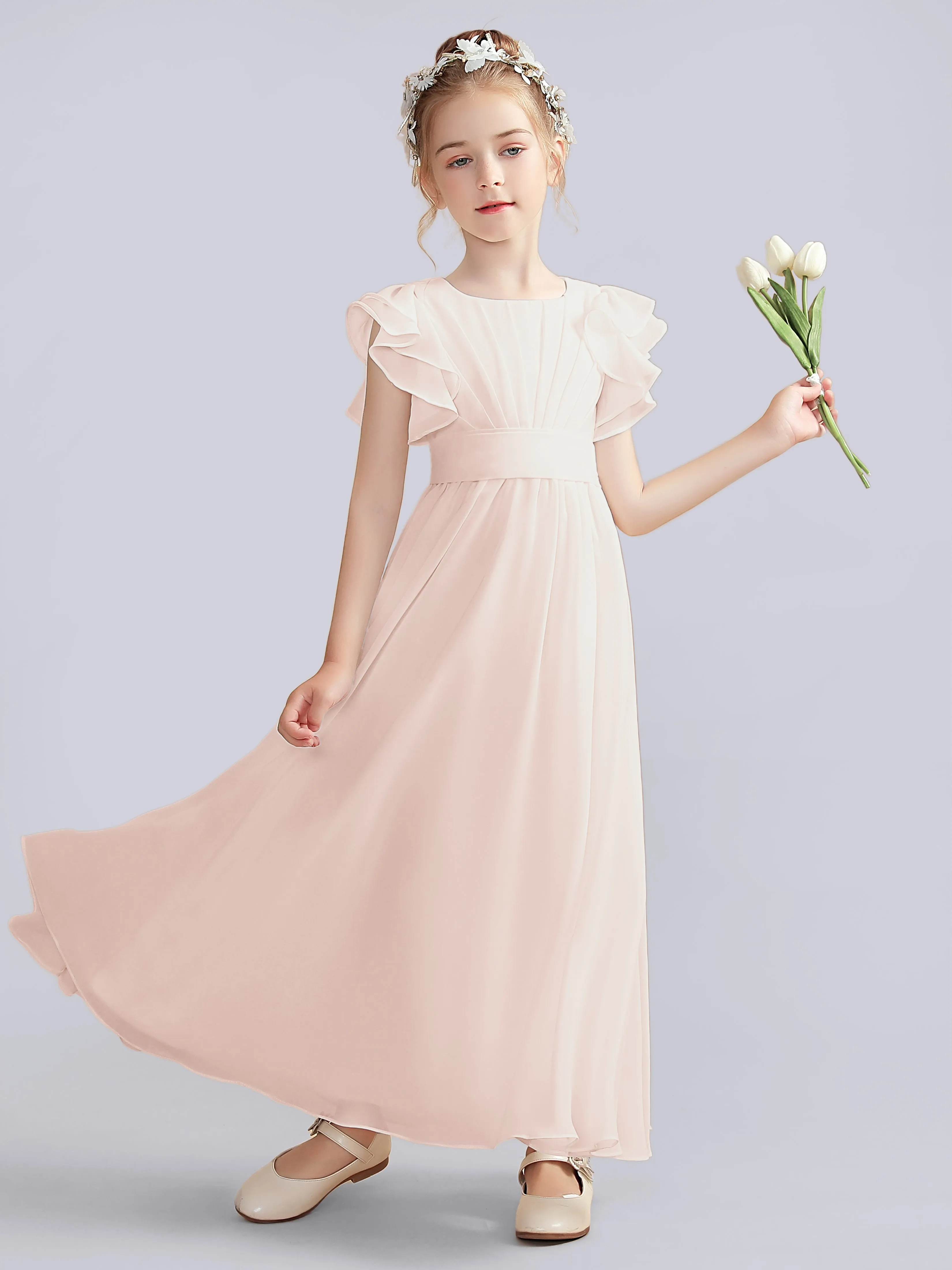 Flutter Crinkle Chiffon Junior Bridesmaid Dress